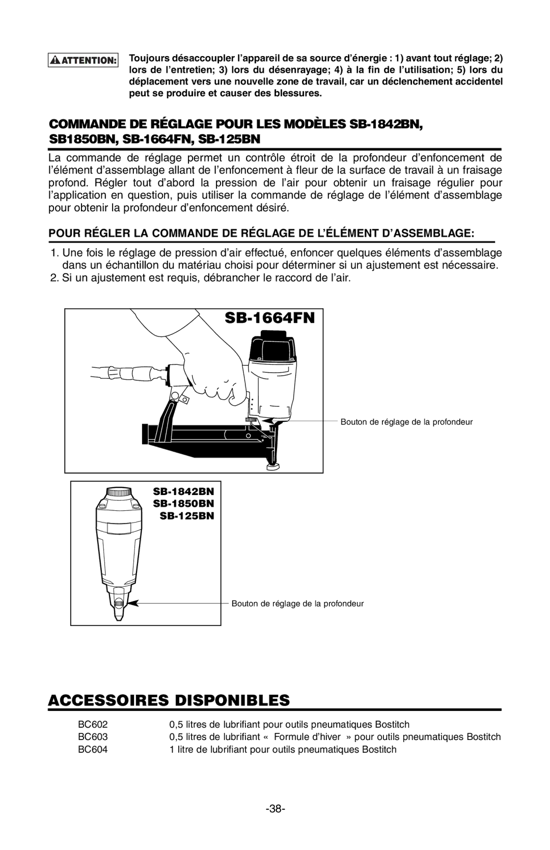 Bostitch SB-150SX manual Accessoires Disponibles 