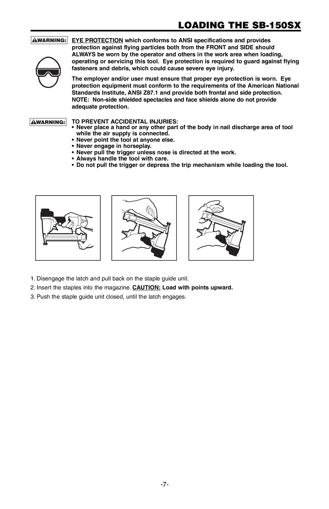 Bostitch manual Loading the SB-150SX 