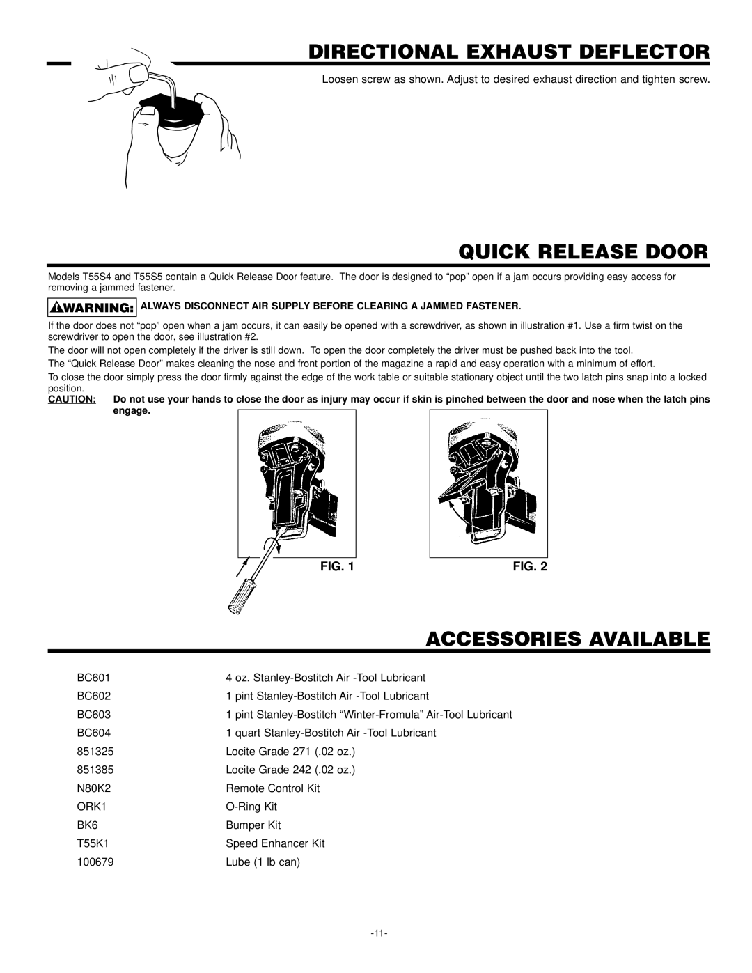 Bostitch T55 manual Directional Exhaust Deflector, Quick Release Door, Accessories Available 