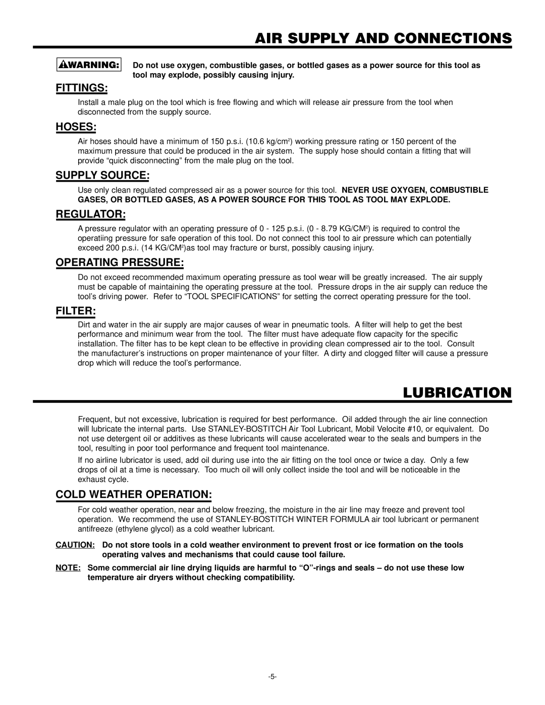 Bostitch T55 manual Lubrication 