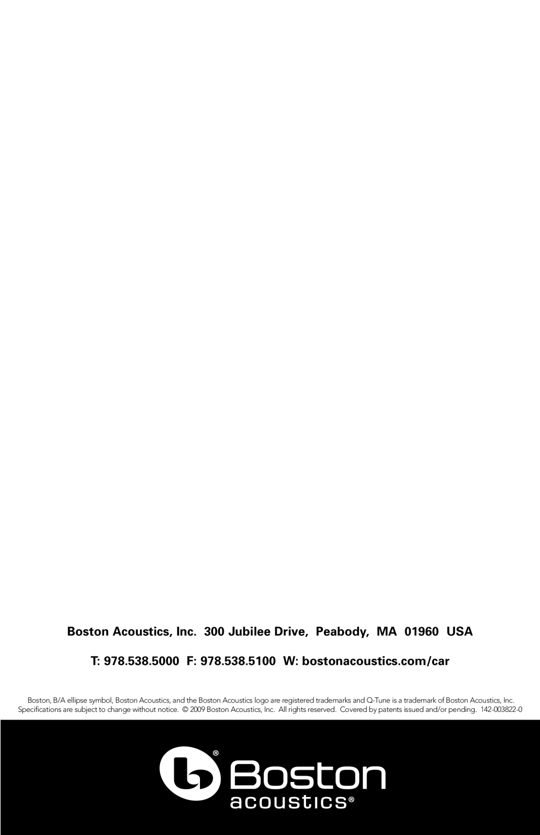 Boston Acoustics 1005 manual Boston Acoustics, Inc Jubilee Drive, Peabody, MA 01960 USA 