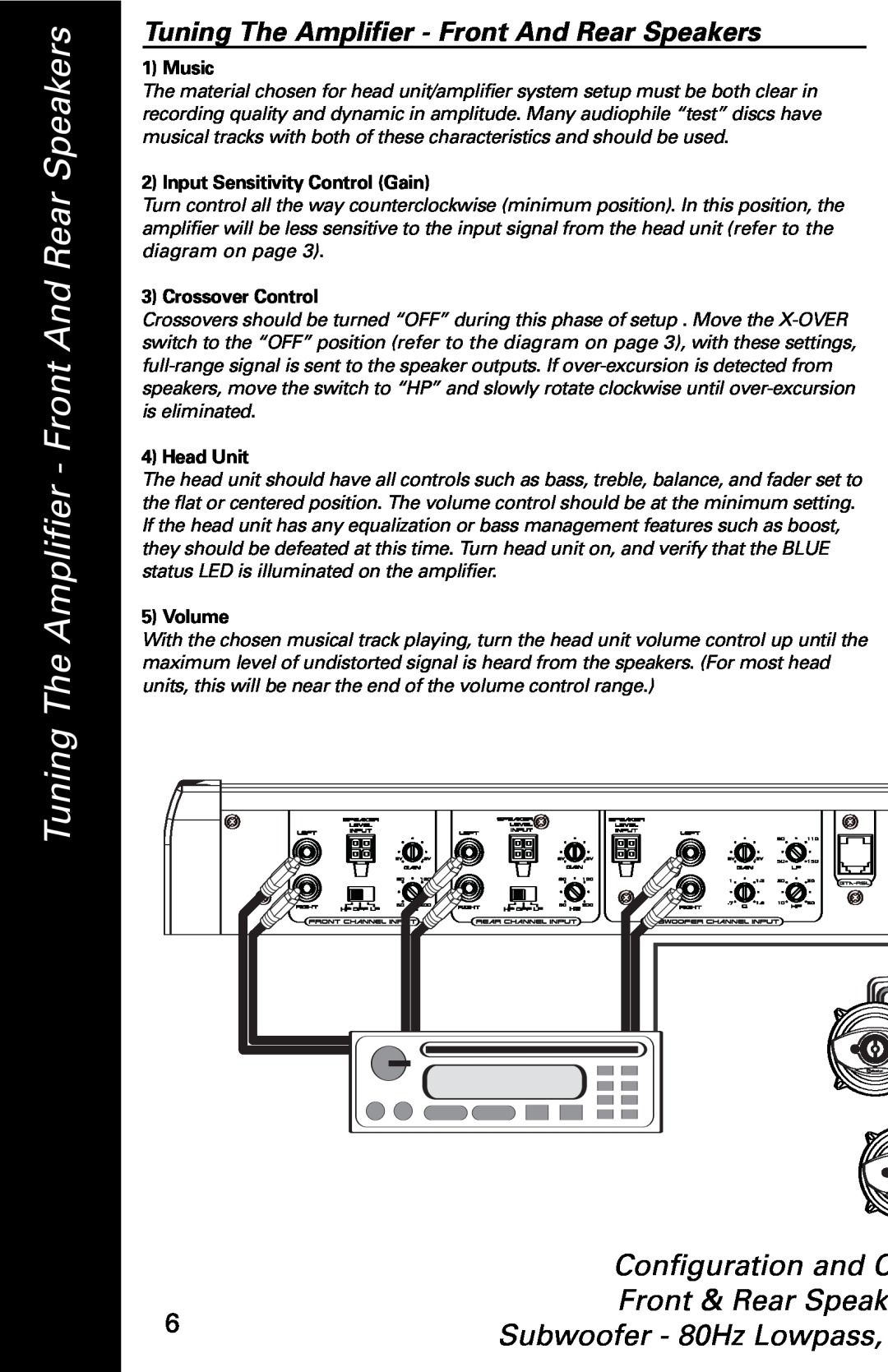Boston Acoustics 1005 manual Tuning The Amplifier - Front And Rear Speakers, Configuration and C Front & Rear Speak, Music 