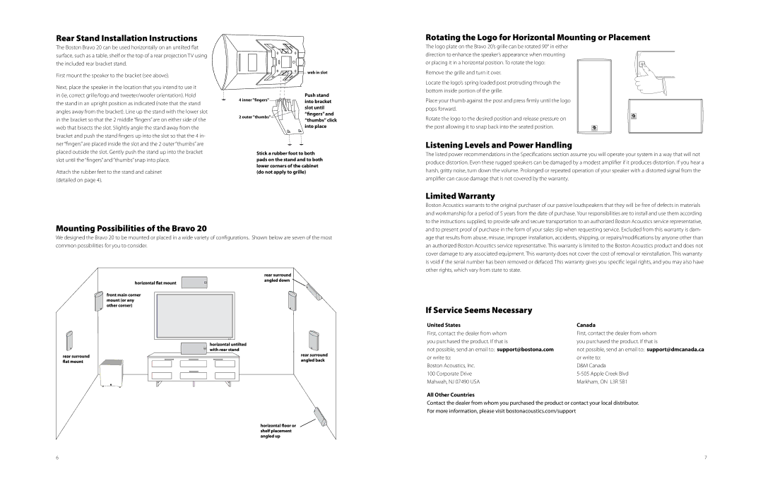 Boston Acoustics 20 Rear Stand Installation Instructions, Rotating the Logo for Horizontal Mounting or Placement 