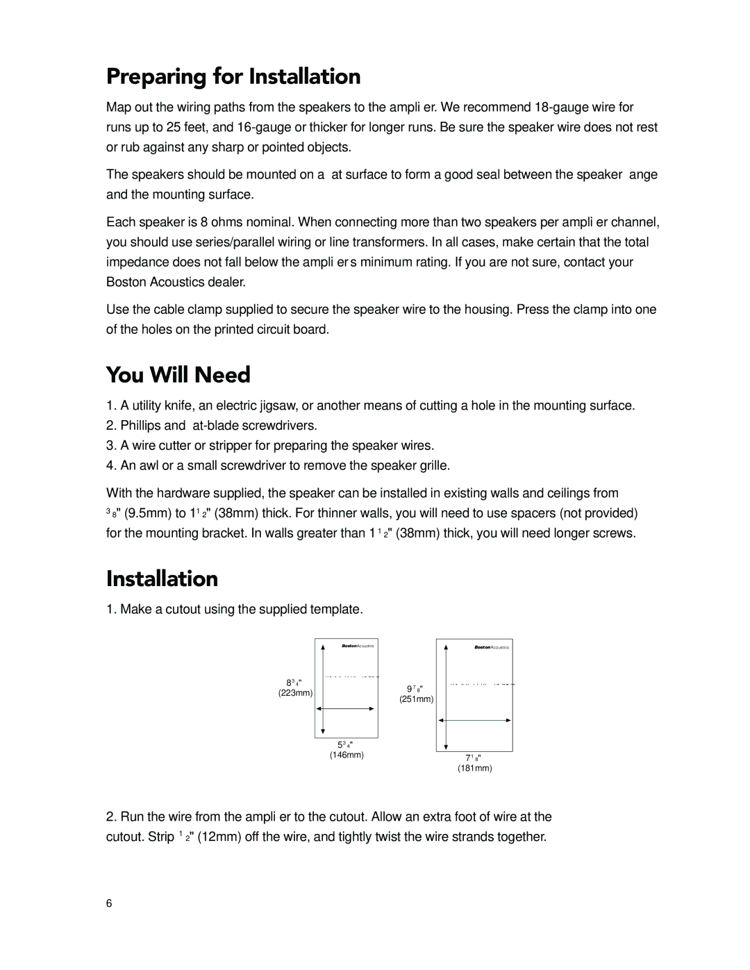 Boston Acoustics 251, 261 manual Preparing for Installation, You Will Need 