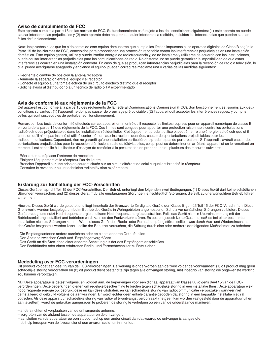 Boston Acoustics 65 manual Aviso de cumplimiento de FCC, Avis de conformité aux règlements de la FCC 