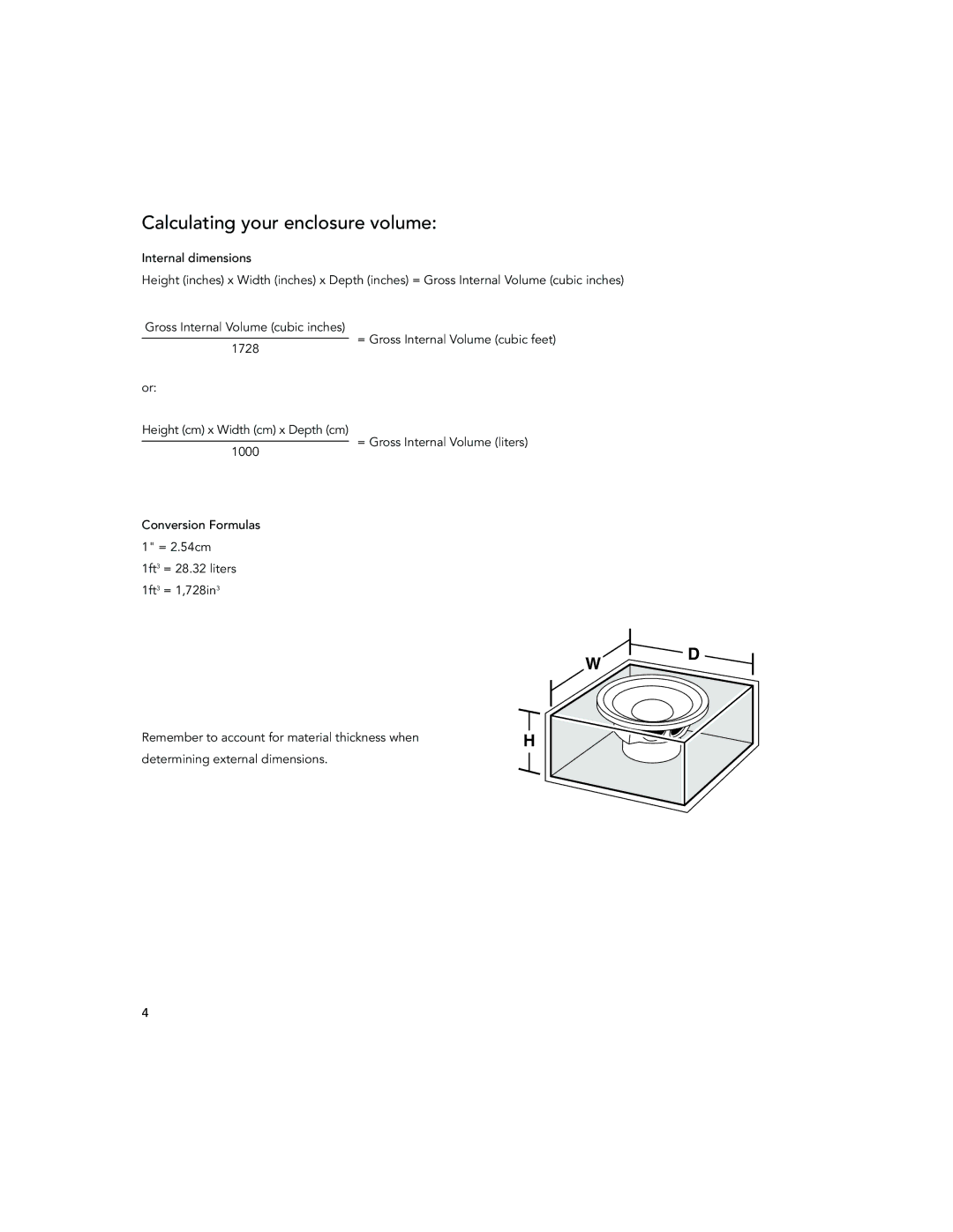 Boston Acoustics 12.5LF, 800, GS1000, GS1500, 8.5LF, 10.5LF, GS1200 installation manual Calculating your enclosure volume 