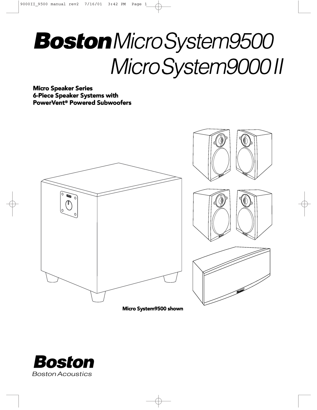 Boston Acoustics manual MicroSystem9500 MicroSystem9000, Micro Speaker Series, Micro System9500 shown 