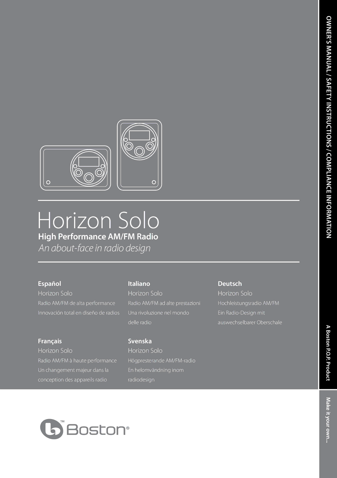 Boston Acoustics AM/FM Radio owner manual Horizon Solo 