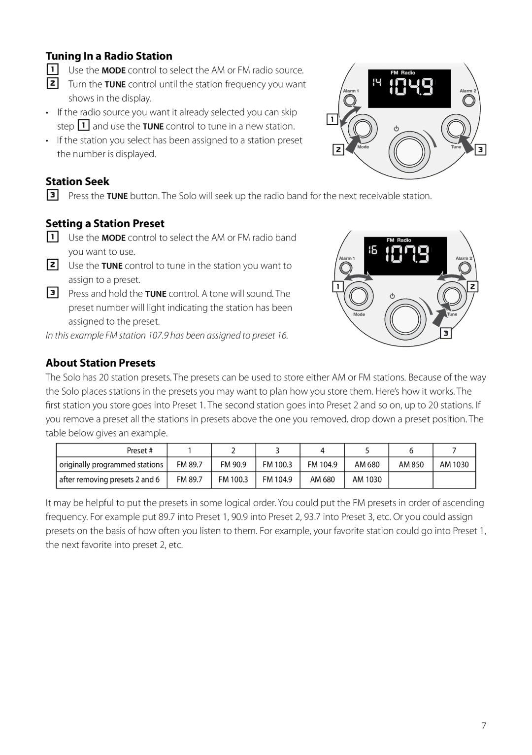 Boston Acoustics AM/FM Radio Tuning In a Radio Station, Station Seek, Setting a Station Preset, About Station Presets 