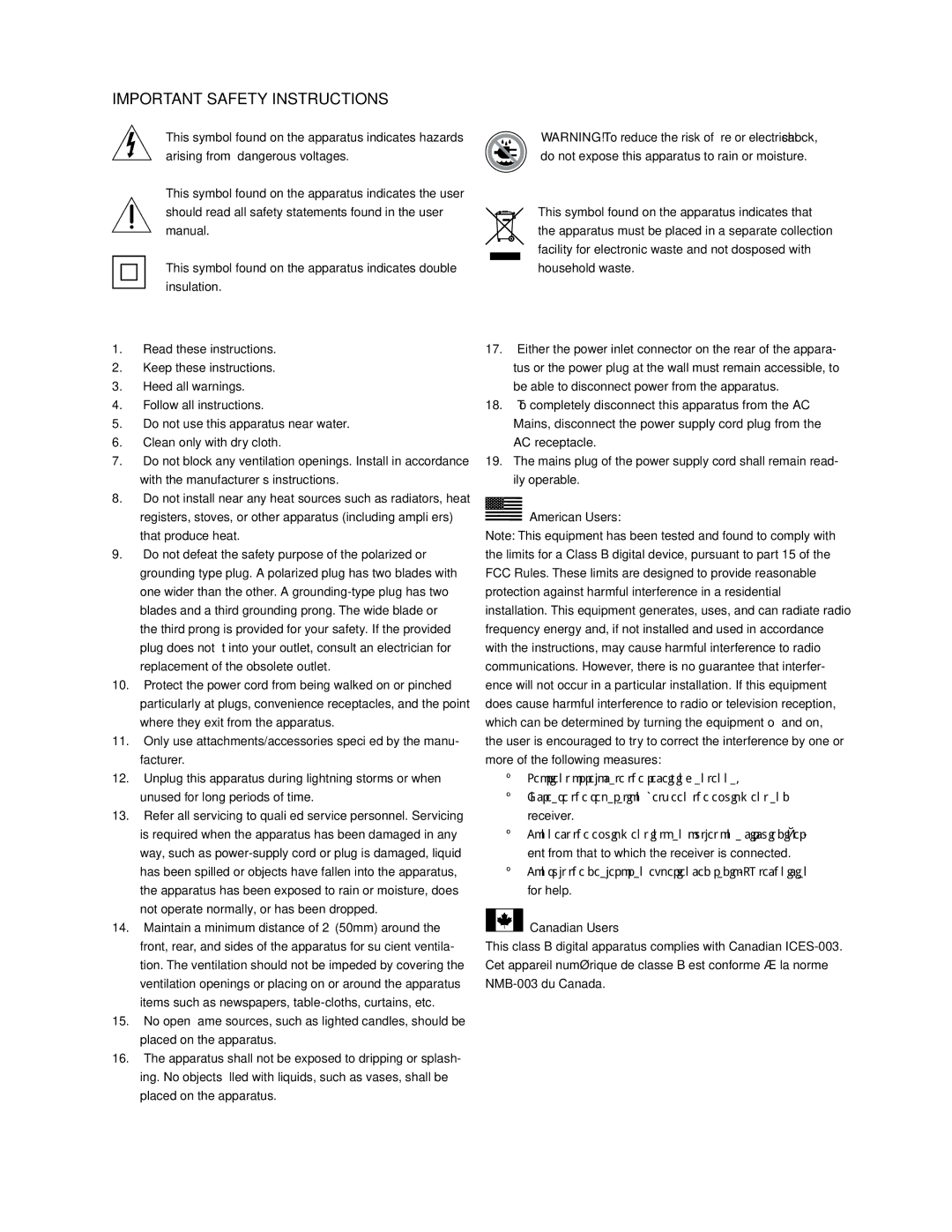 Boston Acoustics CPS 12Wi, CPS 8Wi, CPS 10Wi owner manual American Users, Canadian Users 