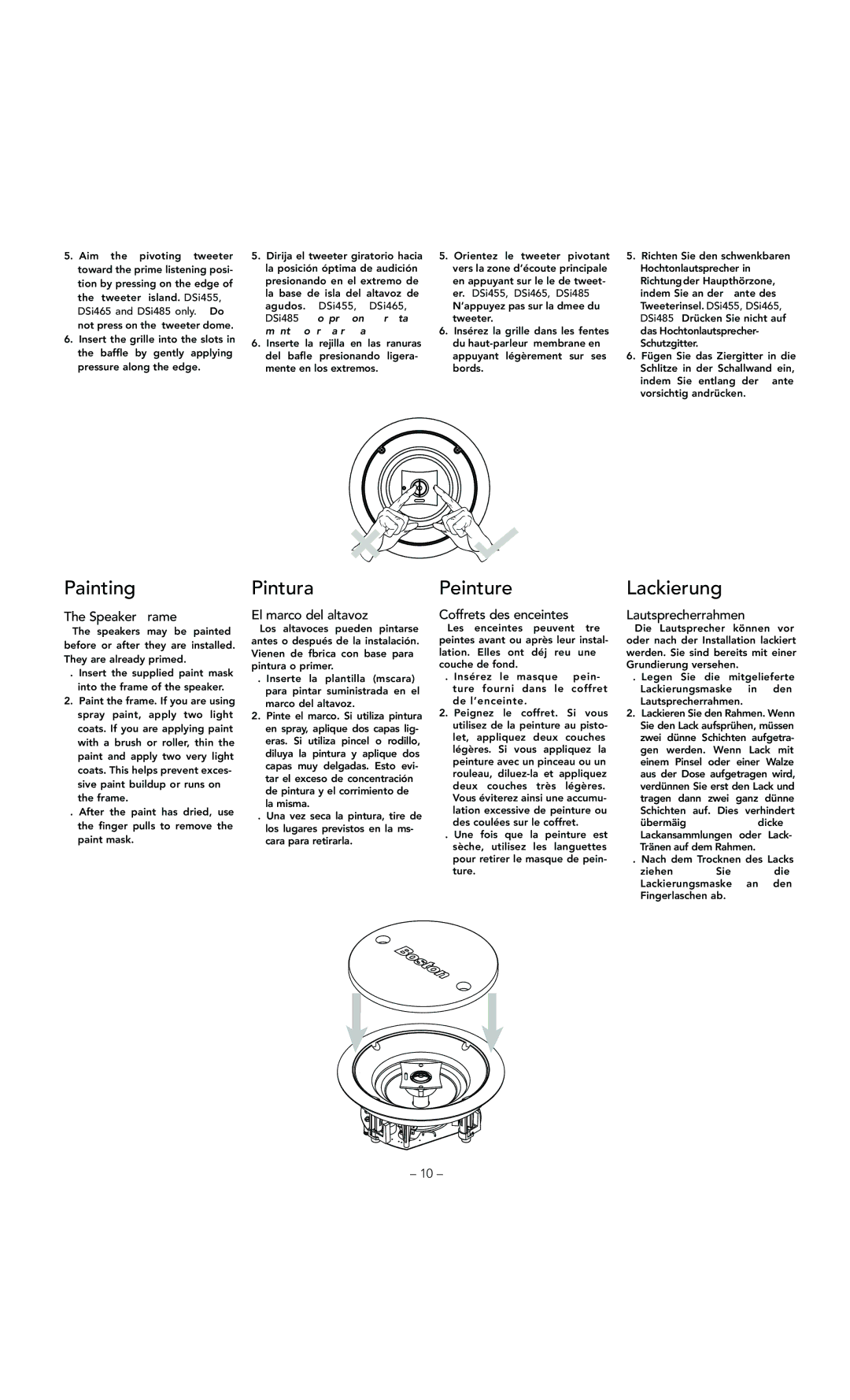 Boston Acoustics DSi255 manual Painting, Pintura, Peinture, Lackierung 