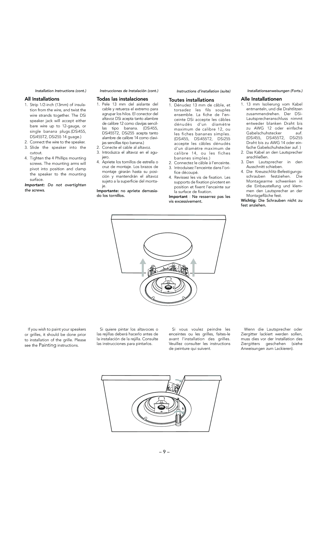 Boston Acoustics DSi255 manual All Installations, Todas las instalaciones, Toutes installations, Alle Installationen 