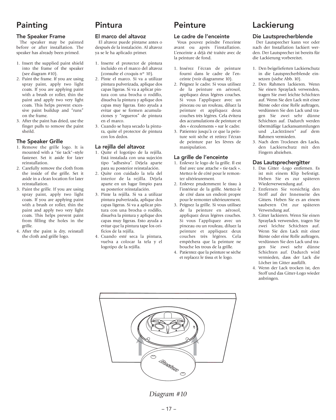 Boston Acoustics VRi585T2, DSi465T2 manual Painting, Pintura, Peinture, Lackierung, Diagram #10 