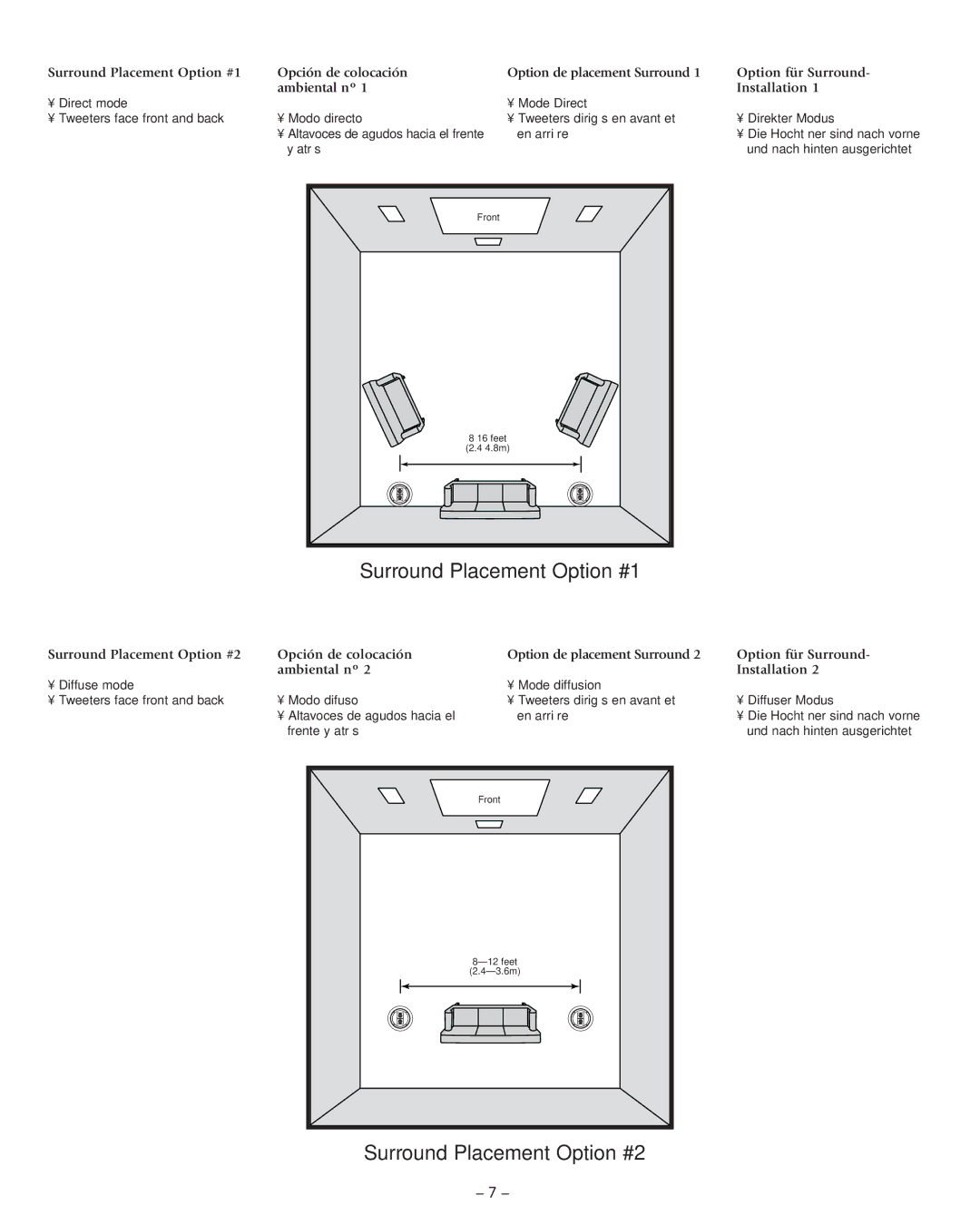 Boston Acoustics VRi585T2, DSi465T2 manual Surround Placement Option #1, Surround Placement Option #2 