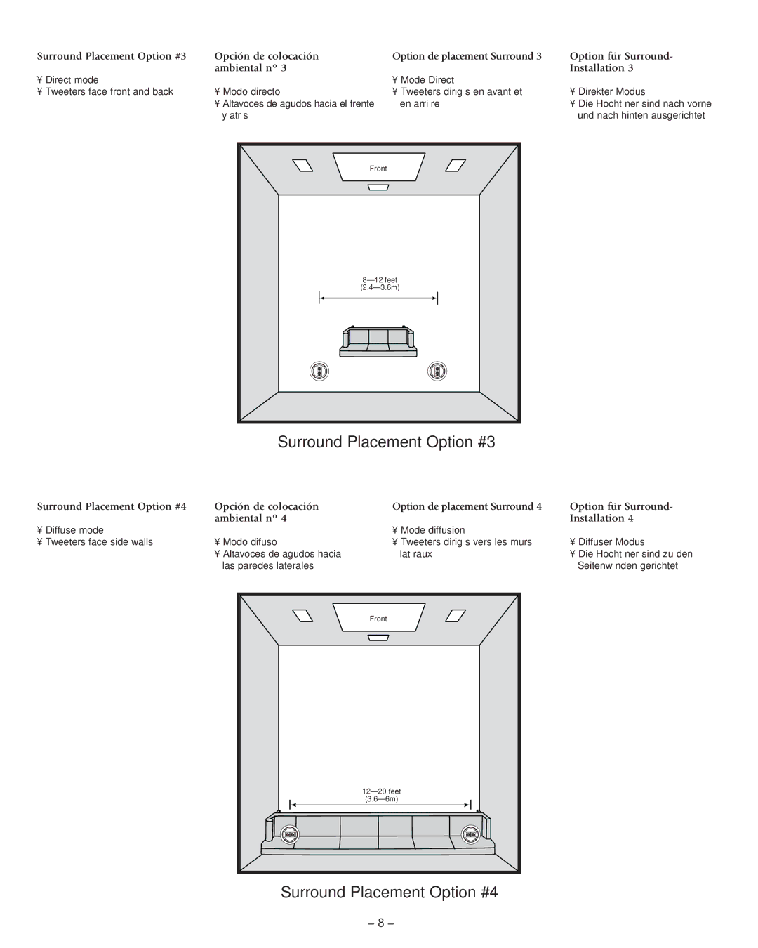 Boston Acoustics DSi465T2, VRi585T2 manual Surround Placement Option #3, Surround Placement Option #4 