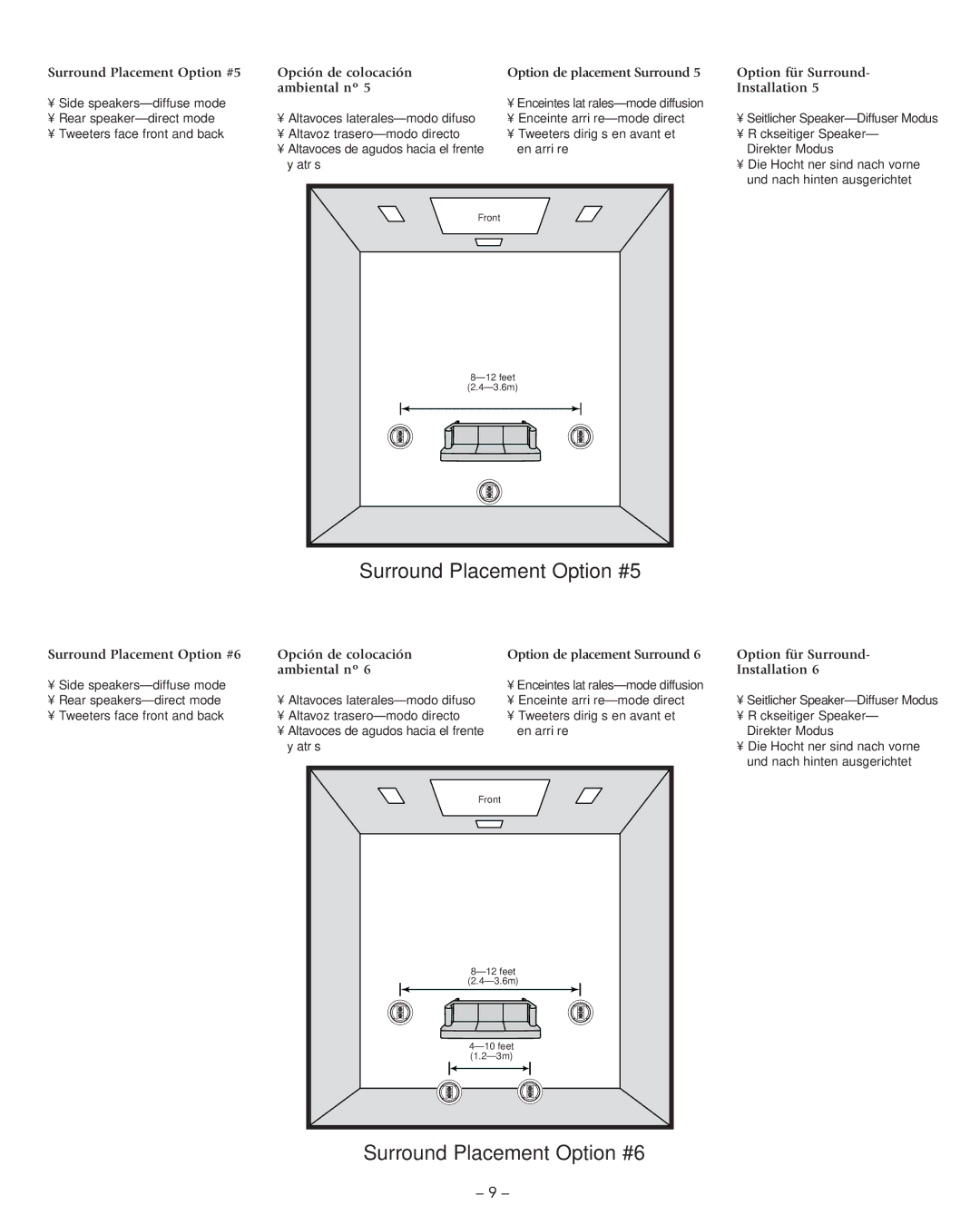 Boston Acoustics VRi585T2, DSi465T2 manual Surround Placement Option #5, Surround Placement Option #6 