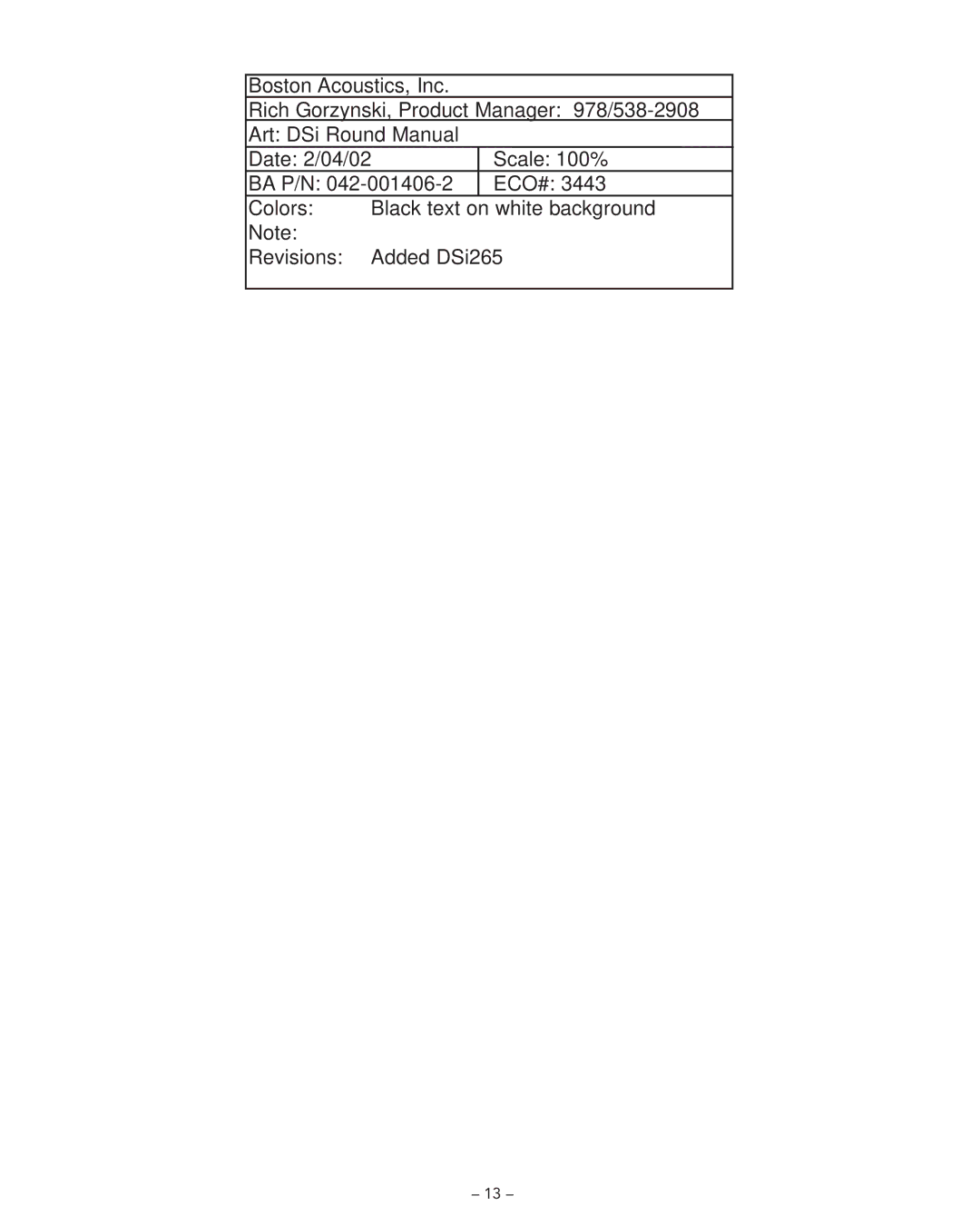 Boston Acoustics DSI485, DSI455T2, DSI465 manual Boston Acoustics, Inc 