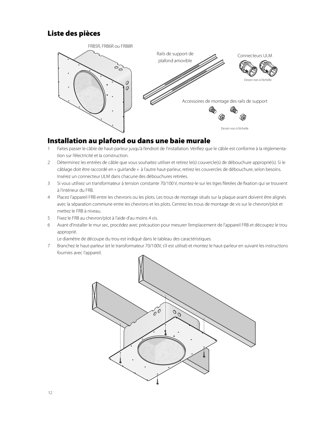 Boston Acoustics FRB8R, FRB6R, FRB5R manual Liste des pièces, Installation au plafond ou dans une baie murale 