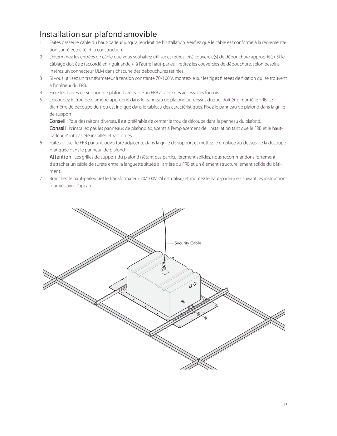 Boston Acoustics FRB6R, FRB8R, FRB5R manual Installation sur plafond amovible 