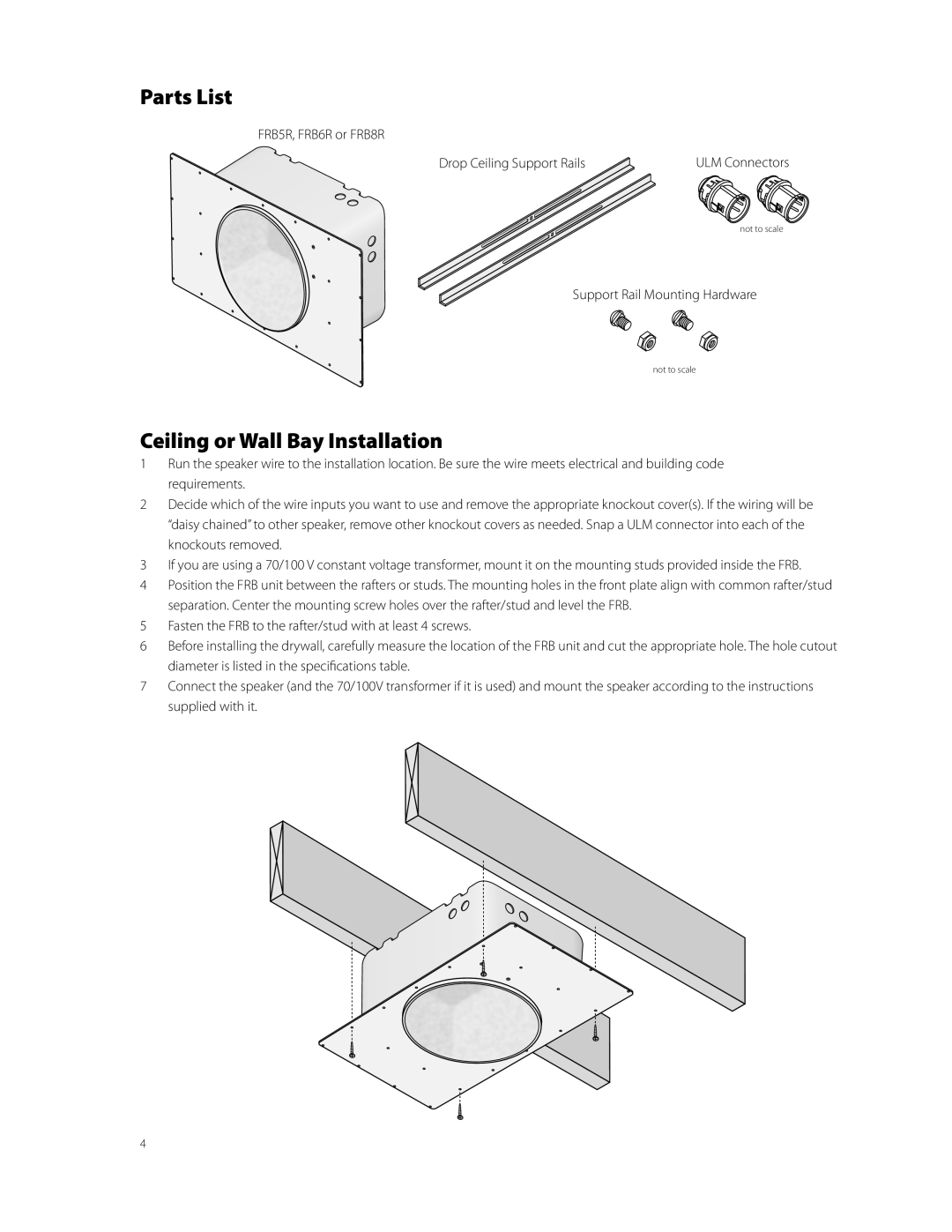 Boston Acoustics FRB6R, FRB8R, FRB5R manual Parts List, Ceiling or Wall Bay Installation 