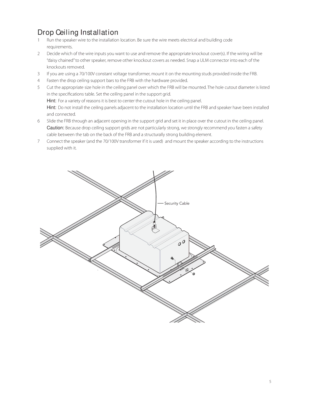 Boston Acoustics FRB5R, FRB8R, FRB6R manual Drop Ceiling Installation 