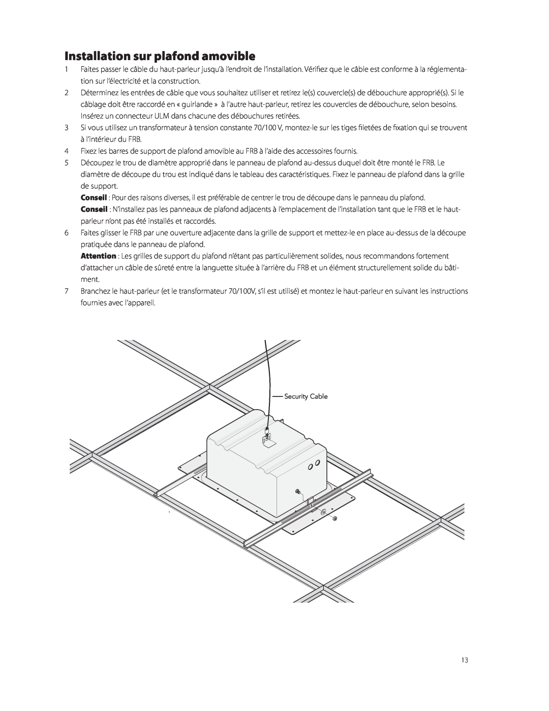 Boston Acoustics FRB6R, FRB8R, FRB5R manual Installation sur plafond amovible 
