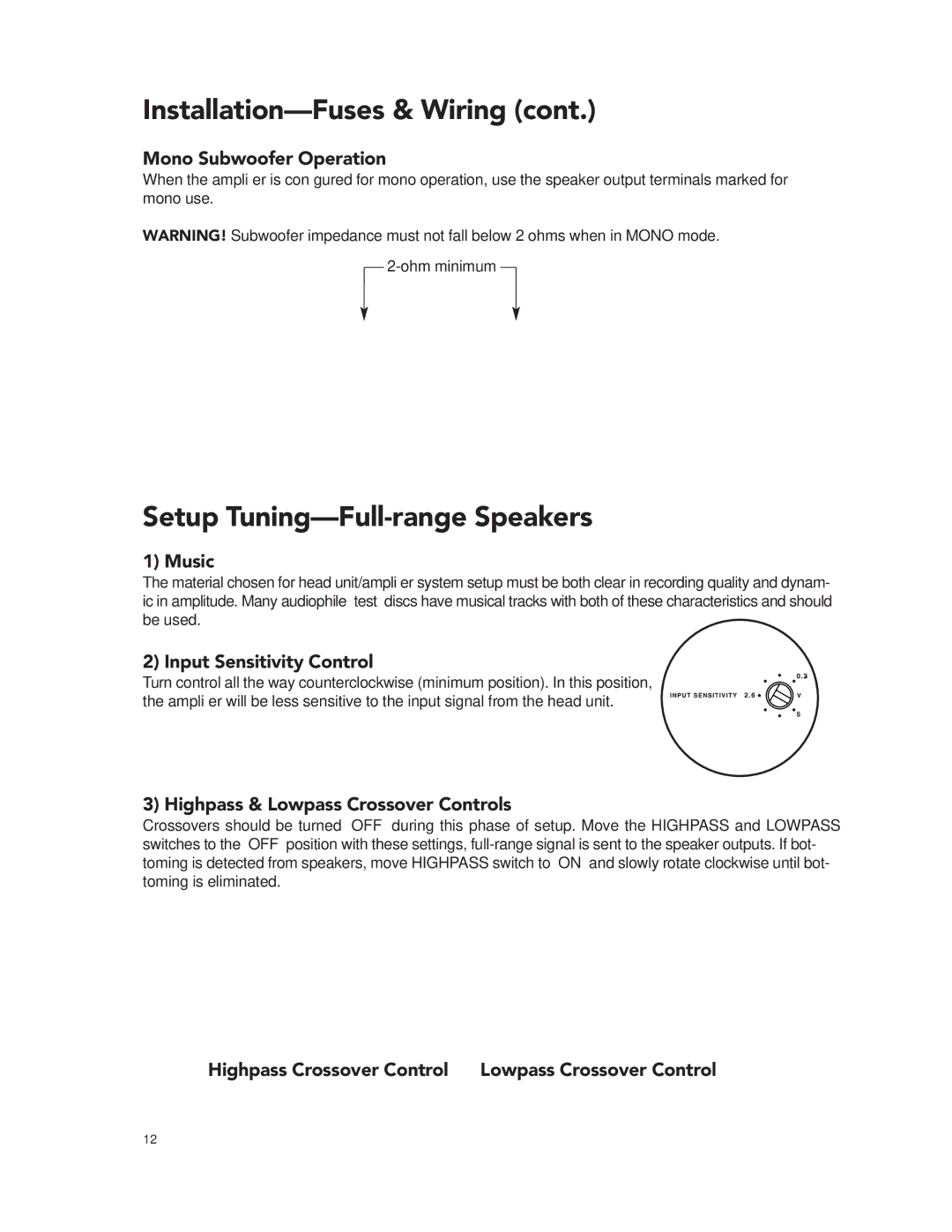 Boston Acoustics GT-20 GT-222 manual Setup Tuning-Full-range Speakers, Mono Subwoofer Operation, Music 