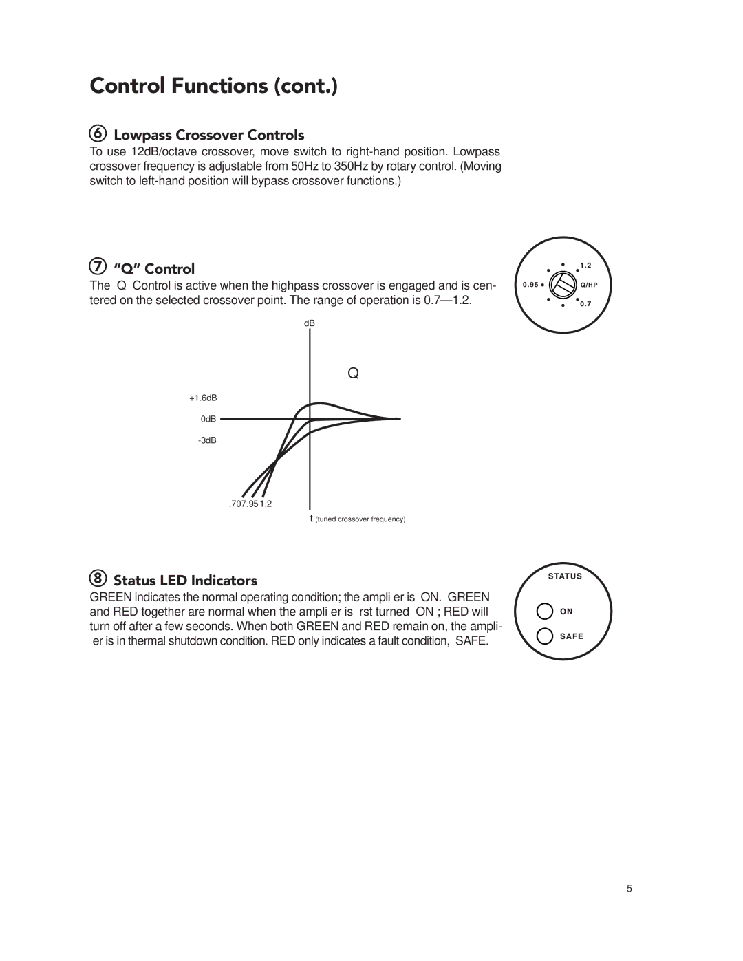 Boston Acoustics GT-20 GT-222 manual Lowpass Crossover Controls, Status LED Indicators 
