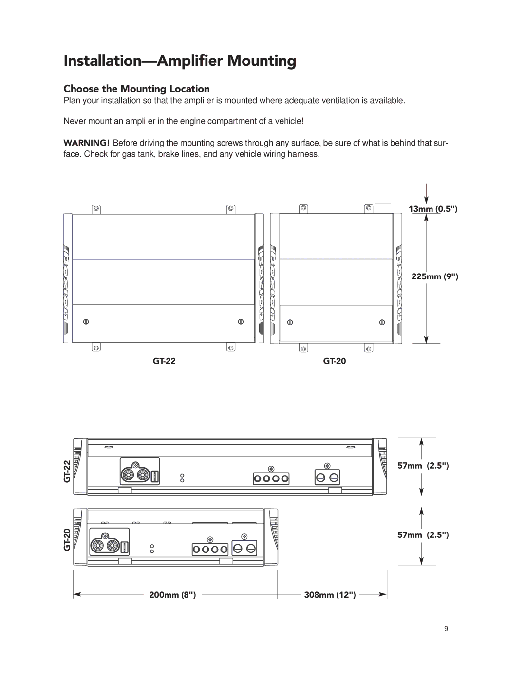 Boston Acoustics GT-20 GT-222 manual Installation-Ampliﬁer Mounting, Choose the Mounting Location 