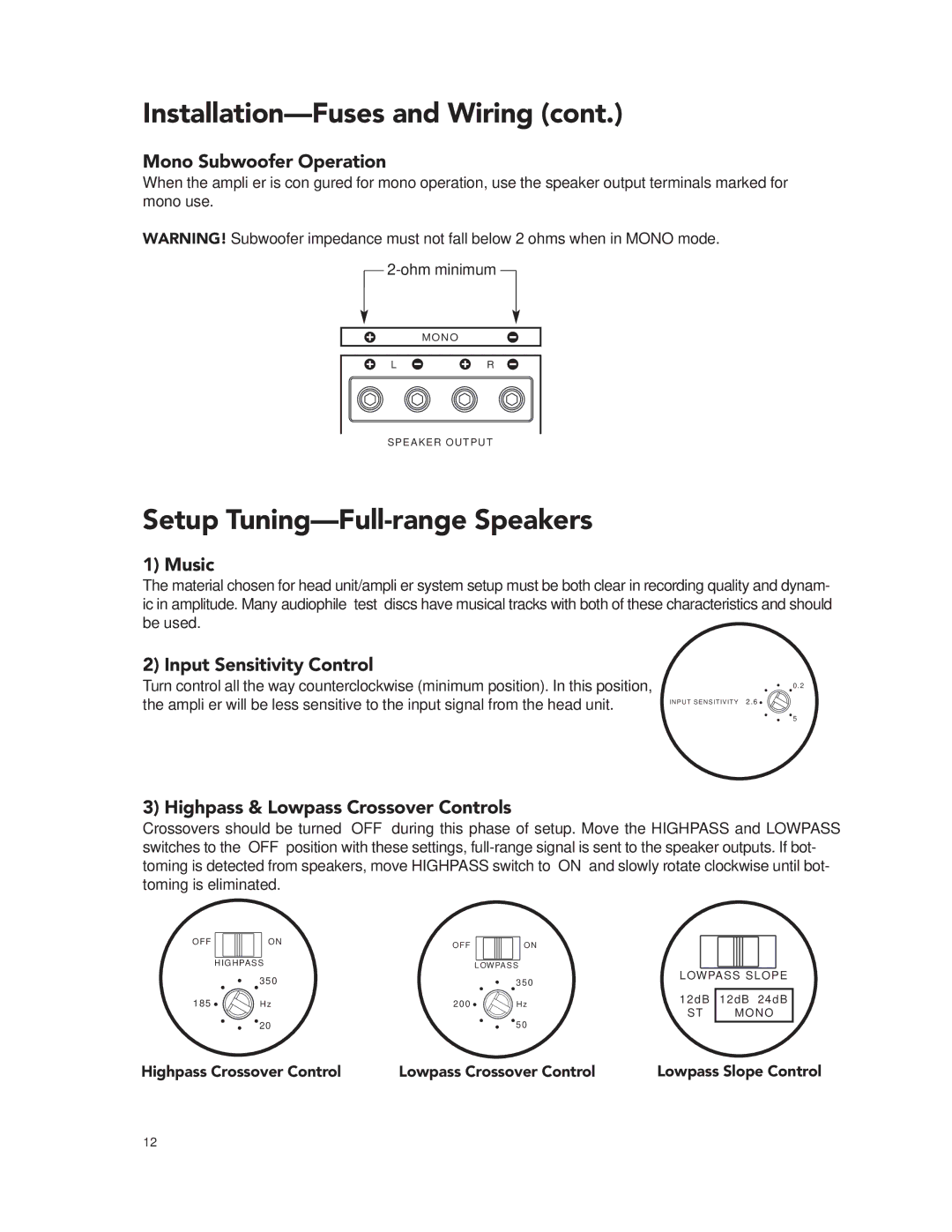 Boston Acoustics GT-28, GT-24 manual Setup Tuning-Full-range Speakers, Mono Subwoofer Operation, Music 