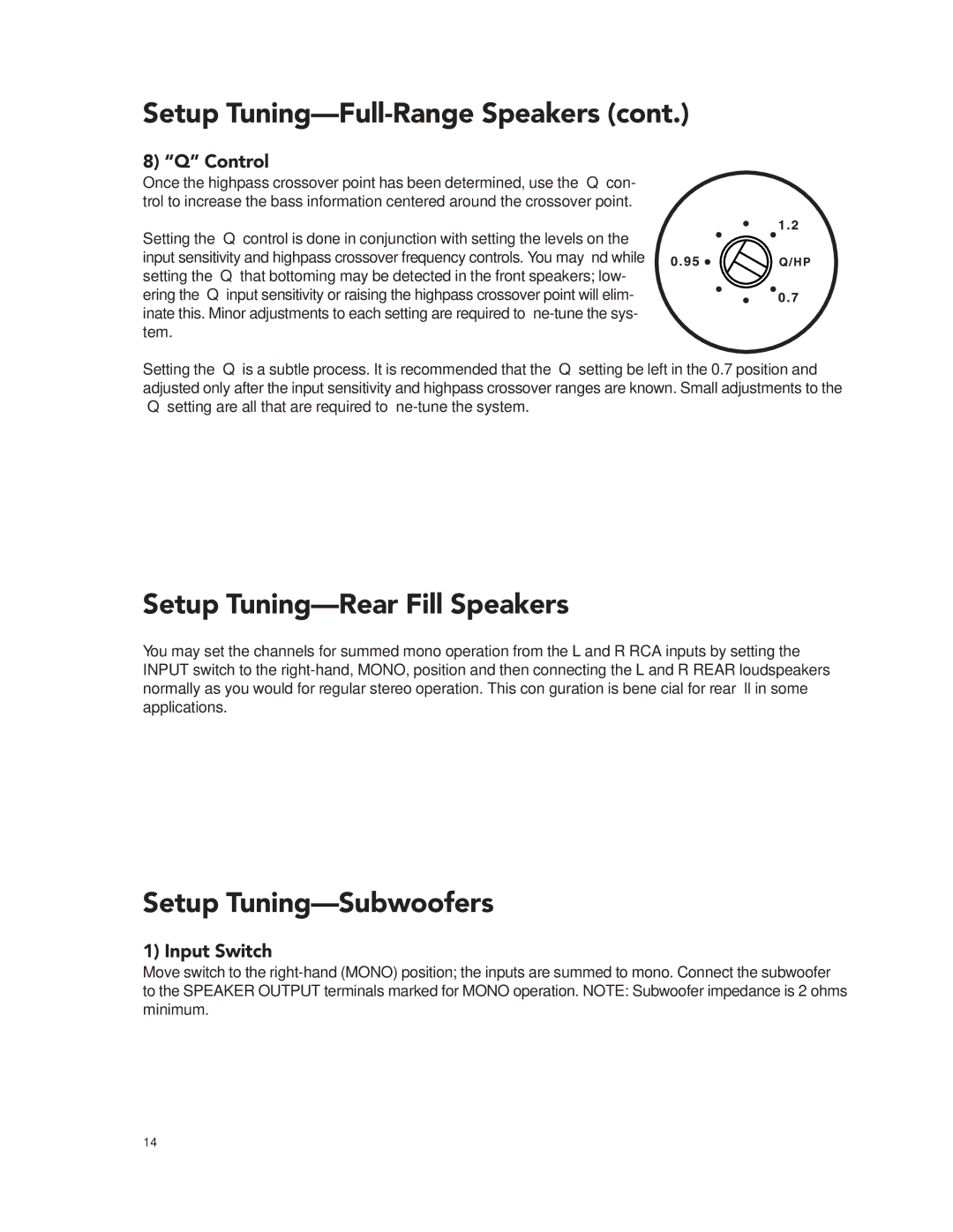 Boston Acoustics GT-28, GT-24 manual Setup Tuning-Rear Fill Speakers, Setup Tuning-Subwoofers 