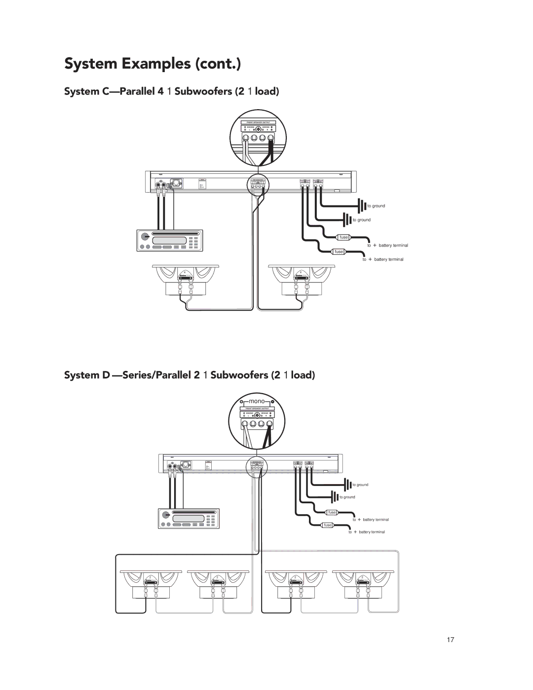 Boston Acoustics GT-28, GT-24 System C-Parallel 4Ω Subwoofers 2Ω load, System D -Series/Parallel 2Ω Subwoofers 2Ω load 