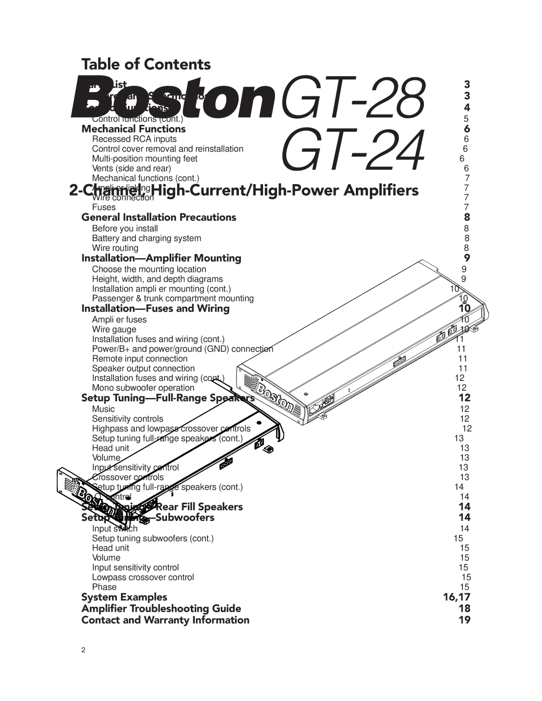 Boston Acoustics GT-28, GT-24 manual Table of Contents 