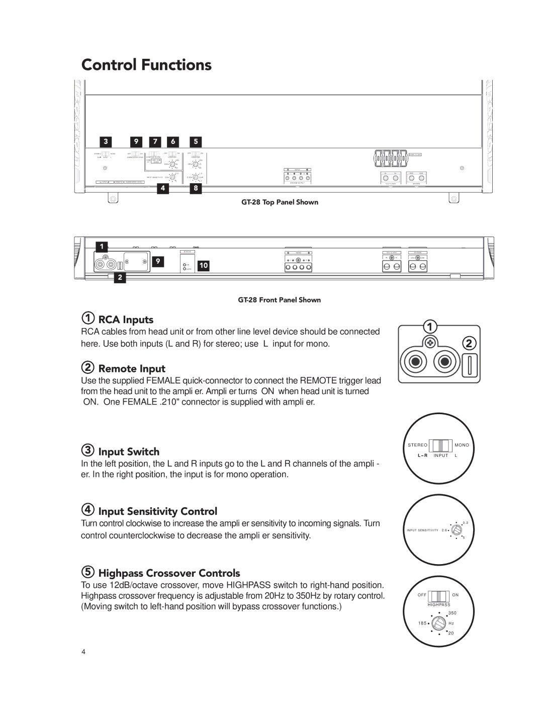 Boston Acoustics GT-28, GT-24 manual Control Functions 