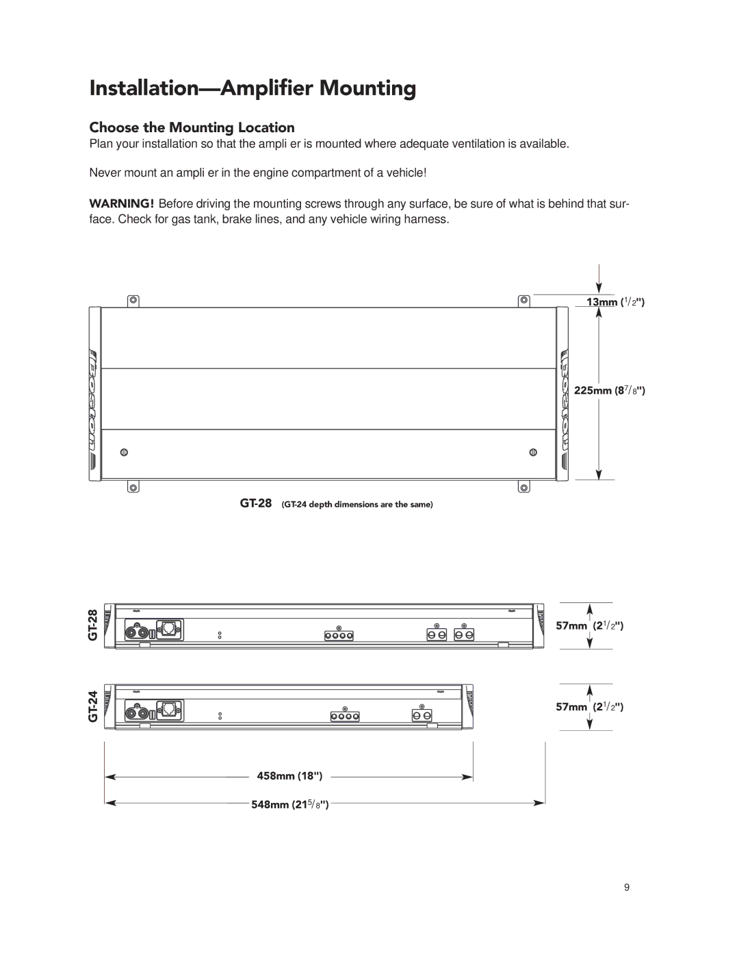 Boston Acoustics GT-28, GT-24 manual Installation-Ampliﬁer Mounting, Choose the Mounting Location 