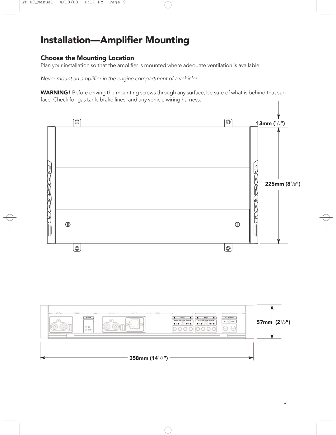 Boston Acoustics GT-40 manual Installation-Ampliﬁer Mounting, Choose the Mounting Location 