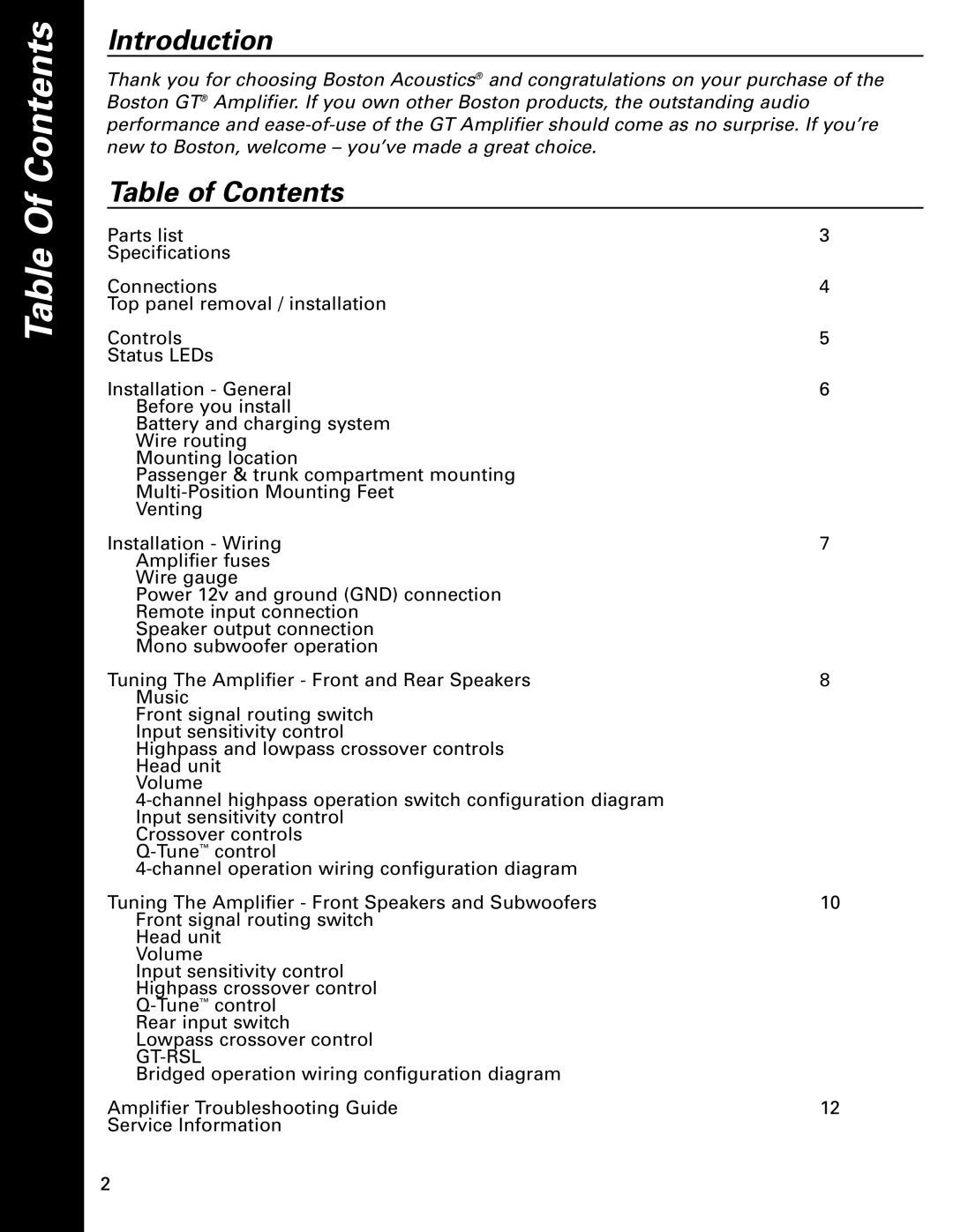 Boston Acoustics GT-4100, GT-475 owner manual Table Of Contents 