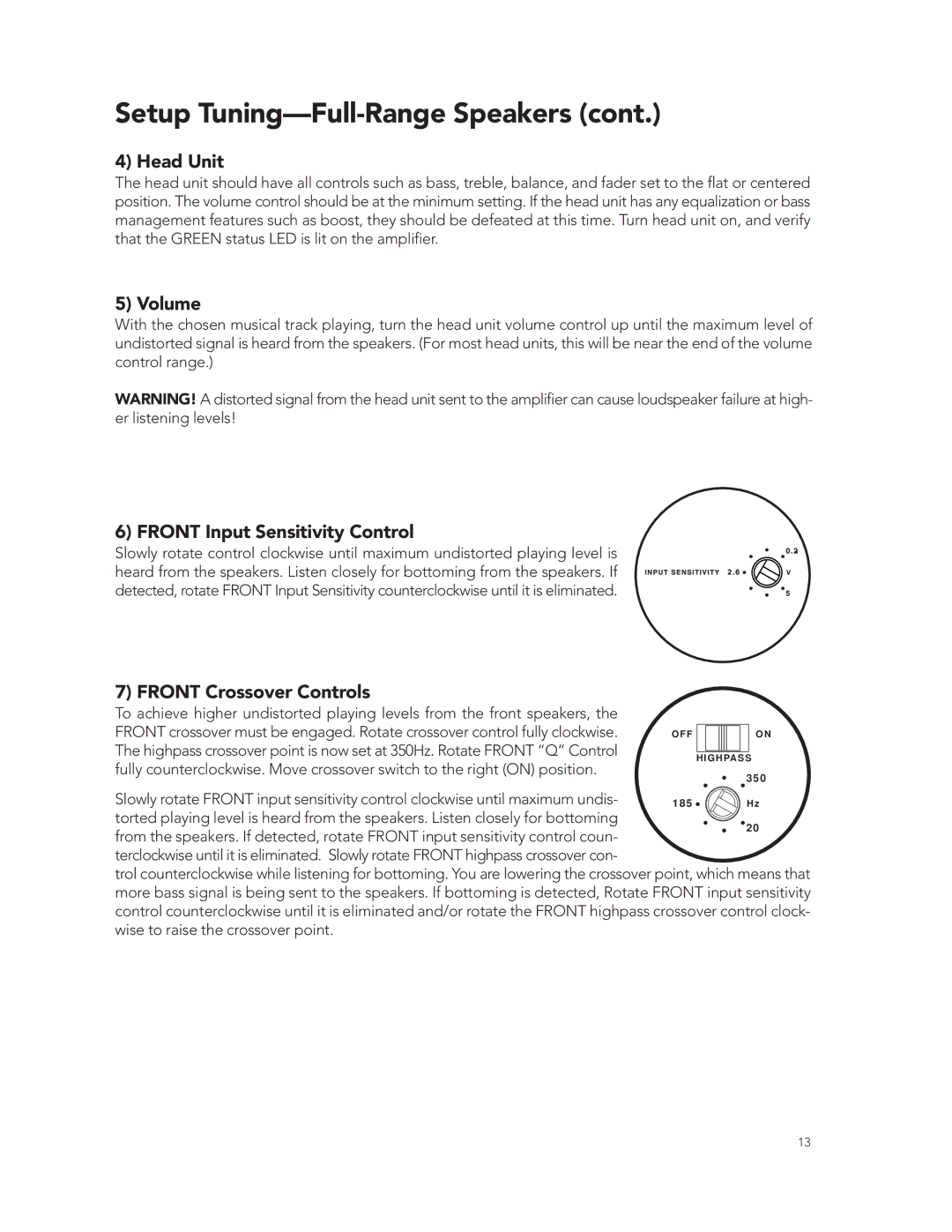 Boston Acoustics GT-424-Channel manual Head Unit, Volume, Front Input Sensitivity Control, Front Crossover Controls 