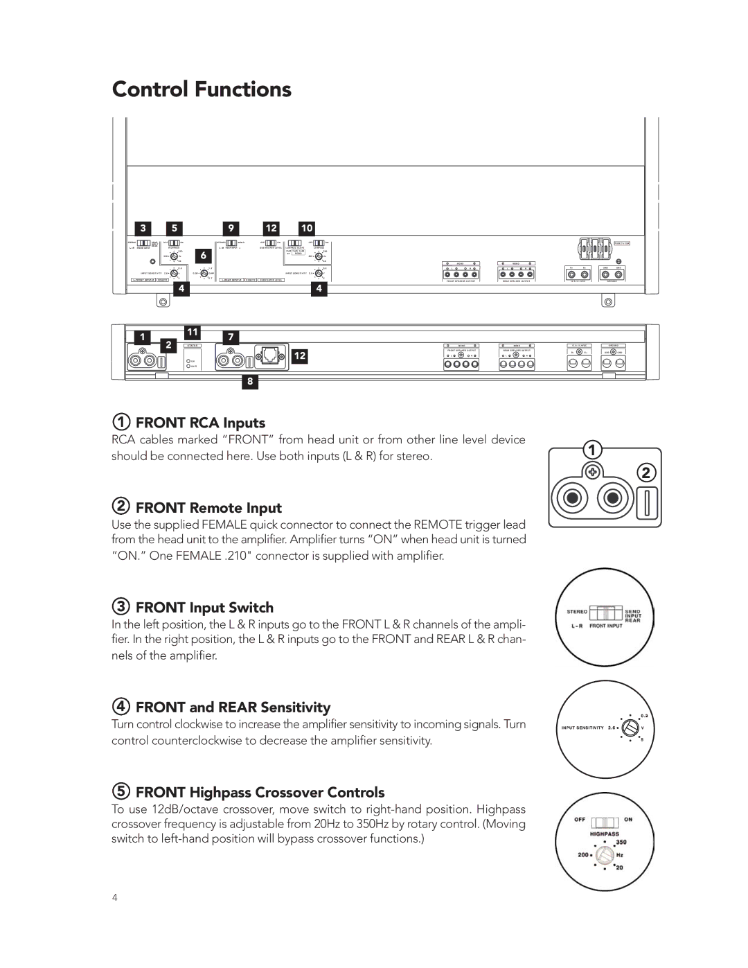 Boston Acoustics GT-424-Channel manual Control Functions 