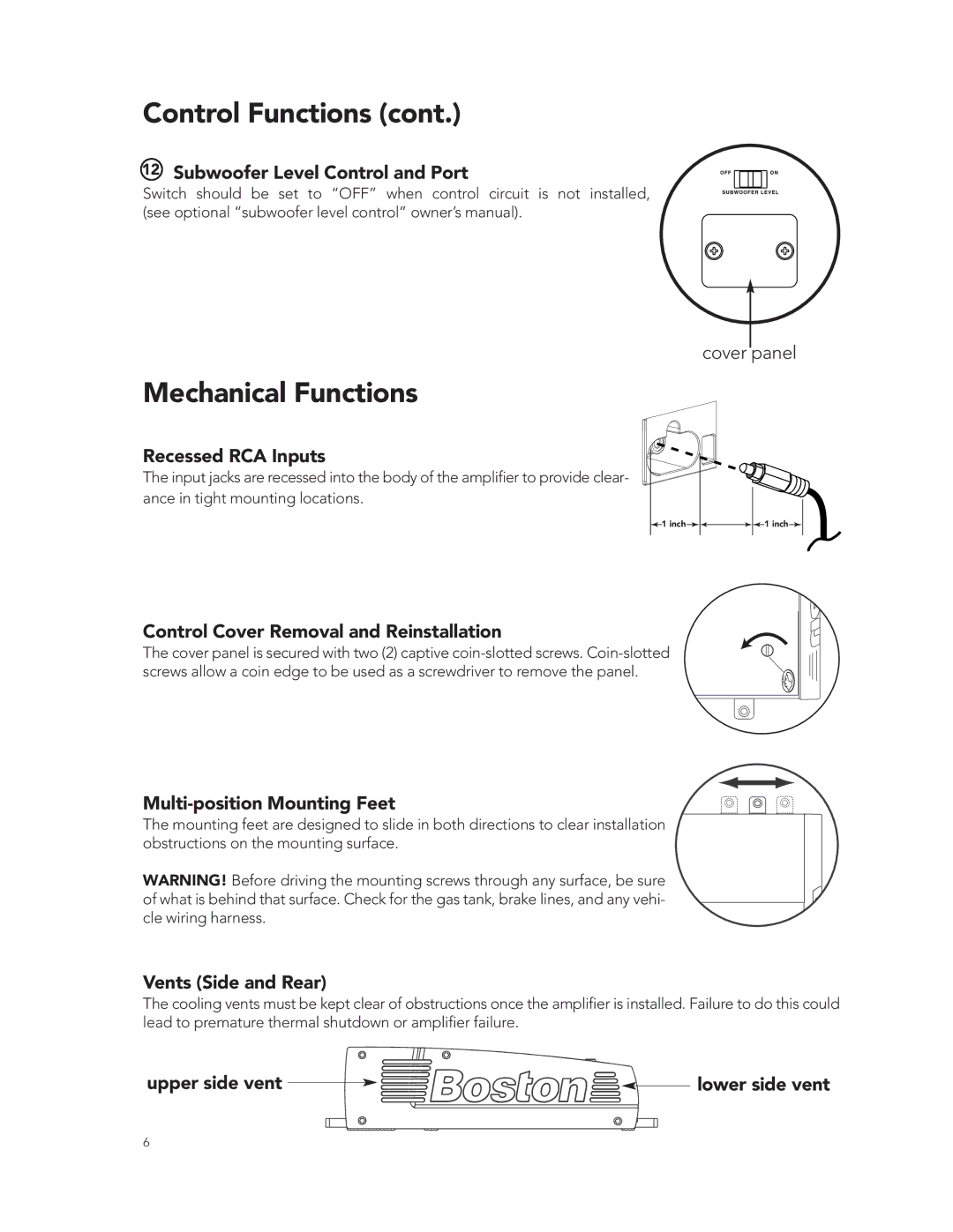 Boston Acoustics GT-424-Channel manual Mechanical Functions 