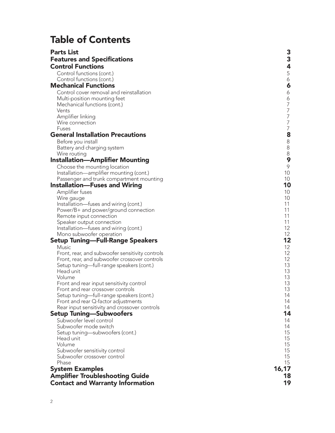 Boston Acoustics GT-50 manual Table of Contents 