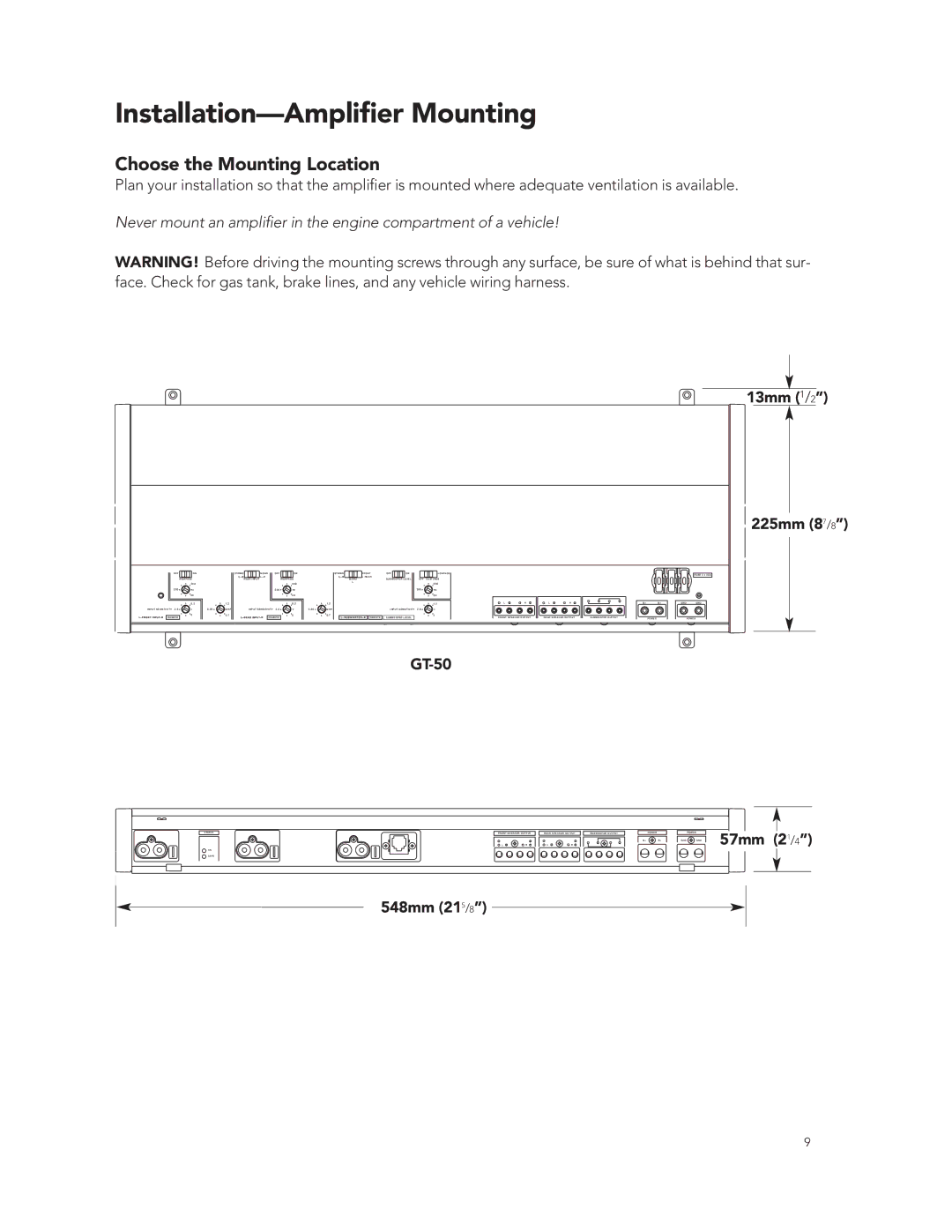 Boston Acoustics GT-50 manual Installation-Ampliﬁer Mounting, Choose the Mounting Location 