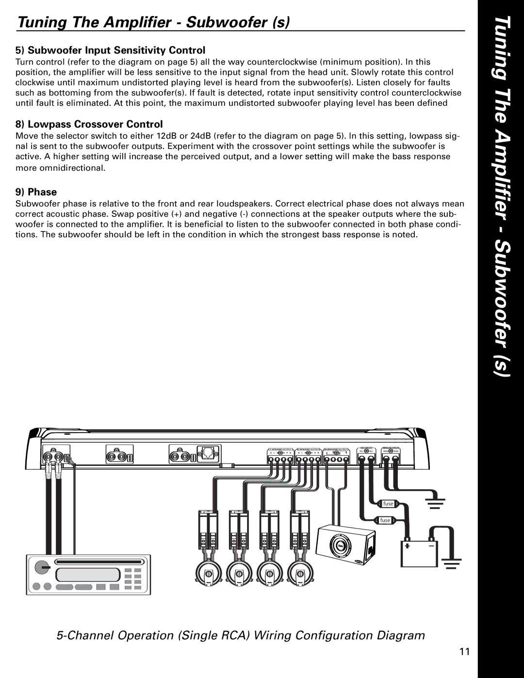 Boston Acoustics GT-5750 owner manual Subwoofer Input Sensitivity Control, Lowpass Crossover Control, Phase 