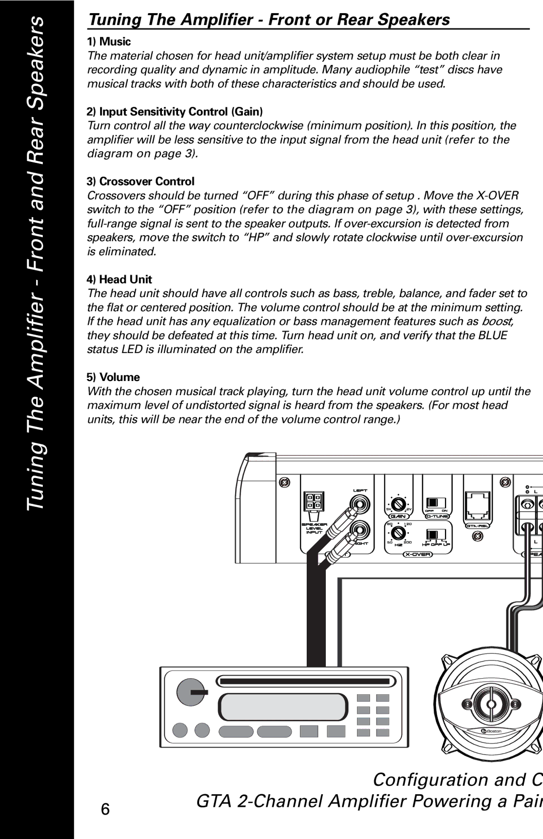 Boston Acoustics GTA-504 manual Tuning The Amplifier Front and Rear Speakers, Tuning The Amplifier Front or Rear Speakers 