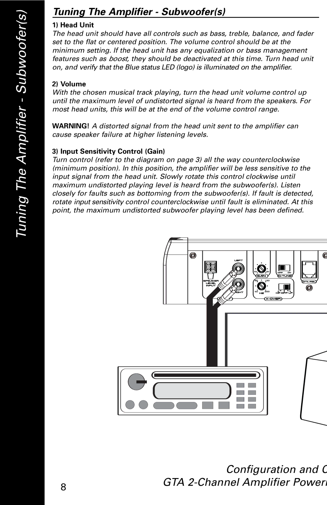 Boston Acoustics GTA-802, GTA-504 Tuning The Amplifier Subwoofers, Configuration and C, GTA 2-Channel Amplifier Poweri 