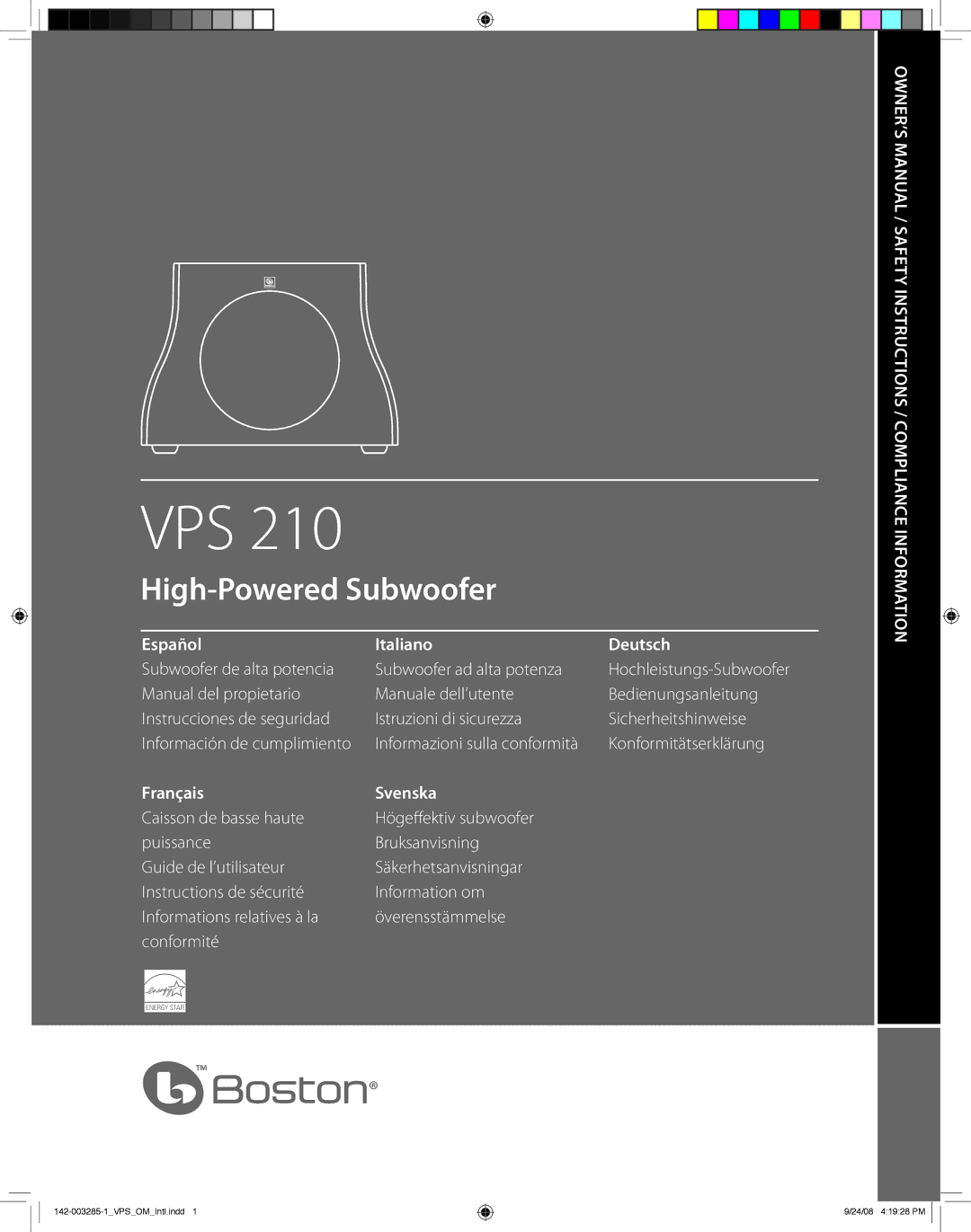 Boston Acoustics high-powered subwoofer owner manual Vps 