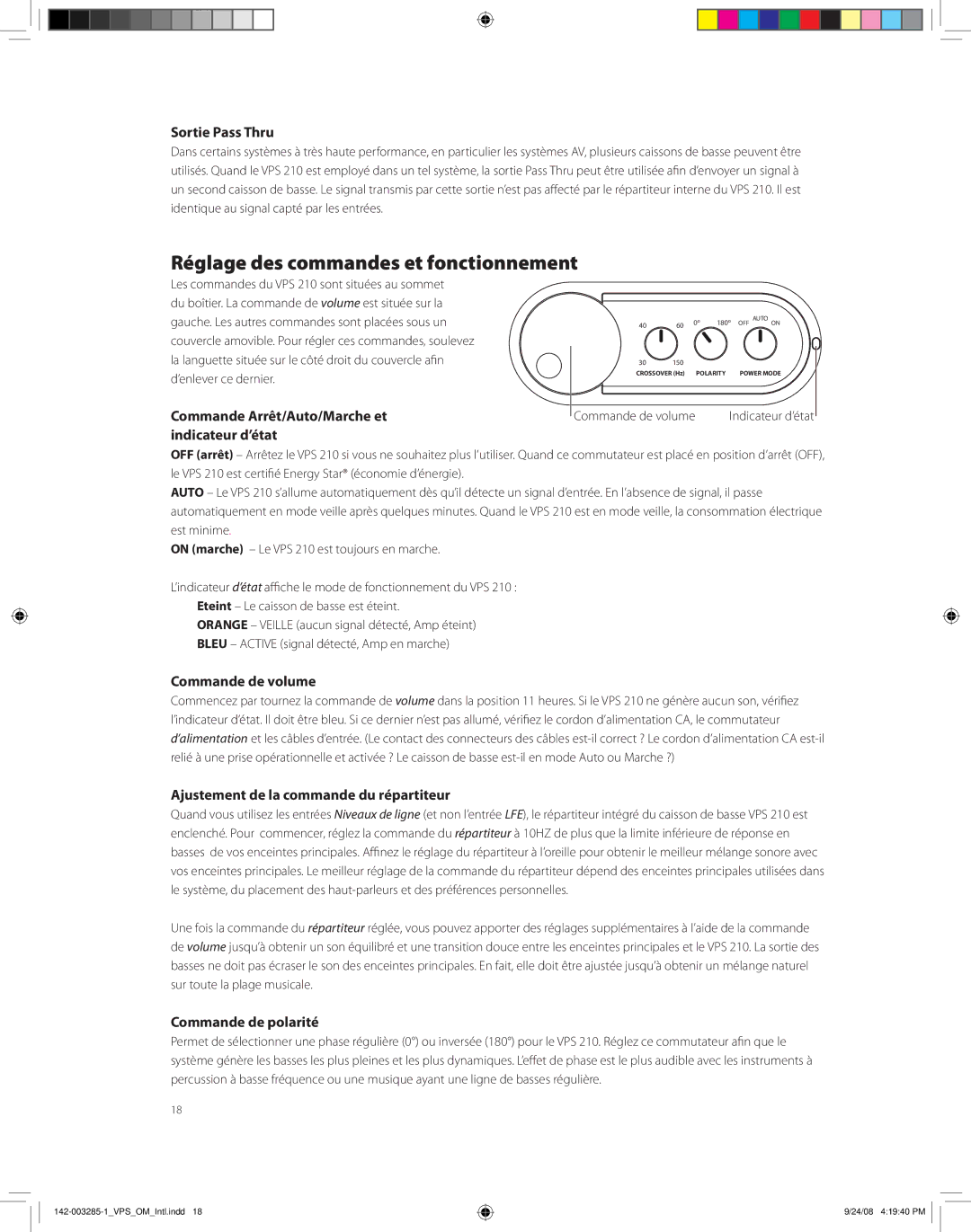 Boston Acoustics high-powered subwoofer owner manual Réglage des commandes et fonctionnement 