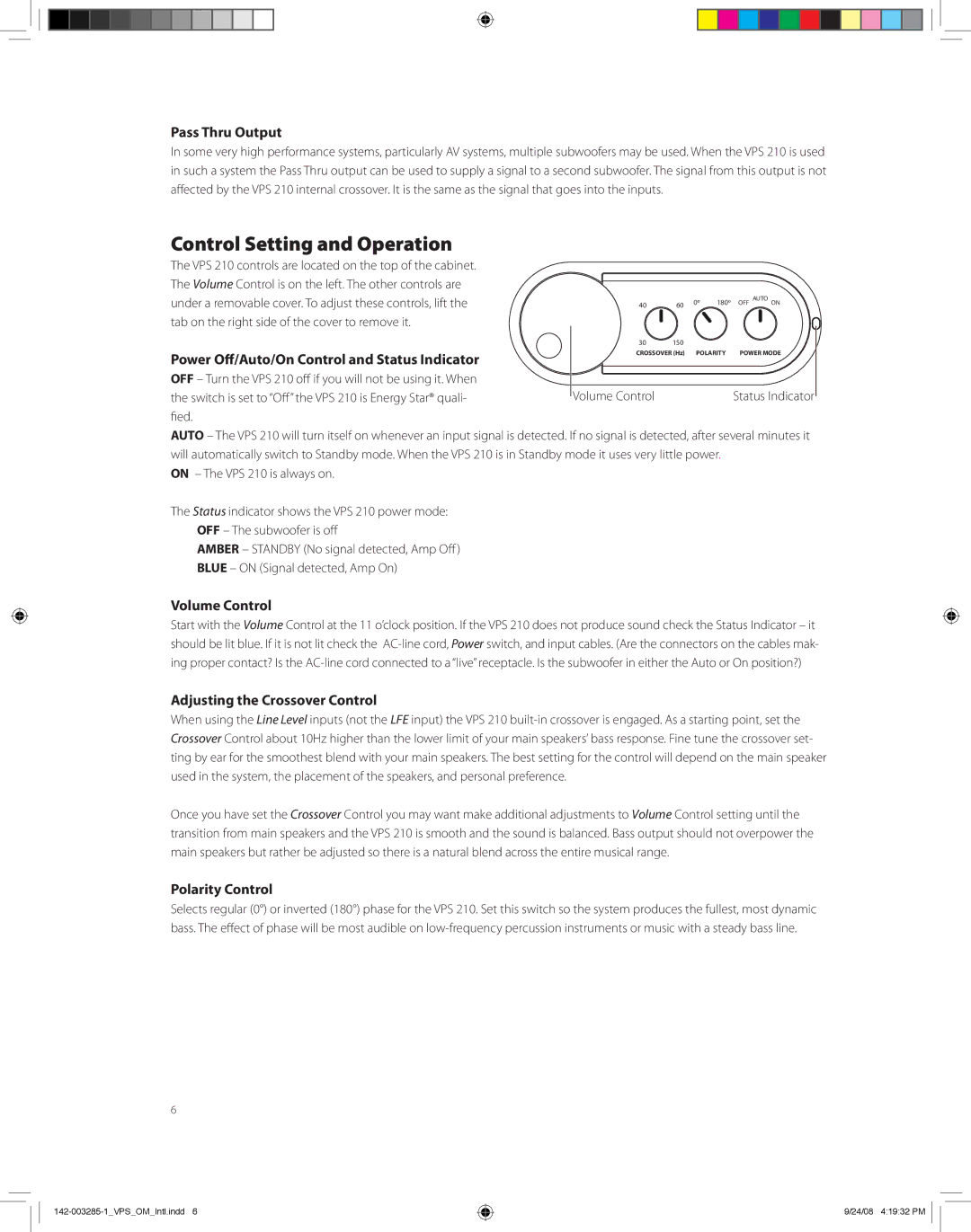 Boston Acoustics high-powered subwoofer owner manual Control Setting and Operation 