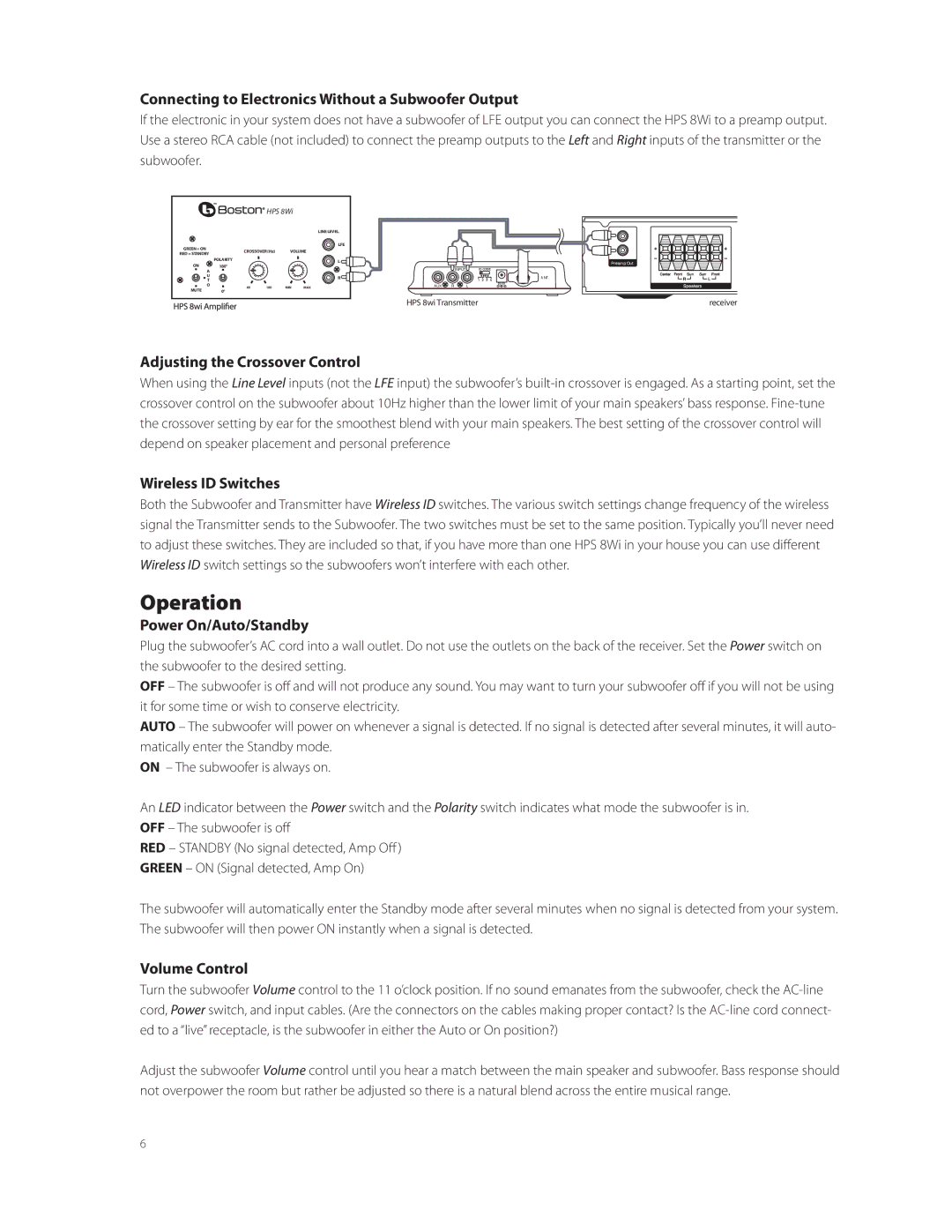 Boston Acoustics HPS 8Wi owner manual Operation 