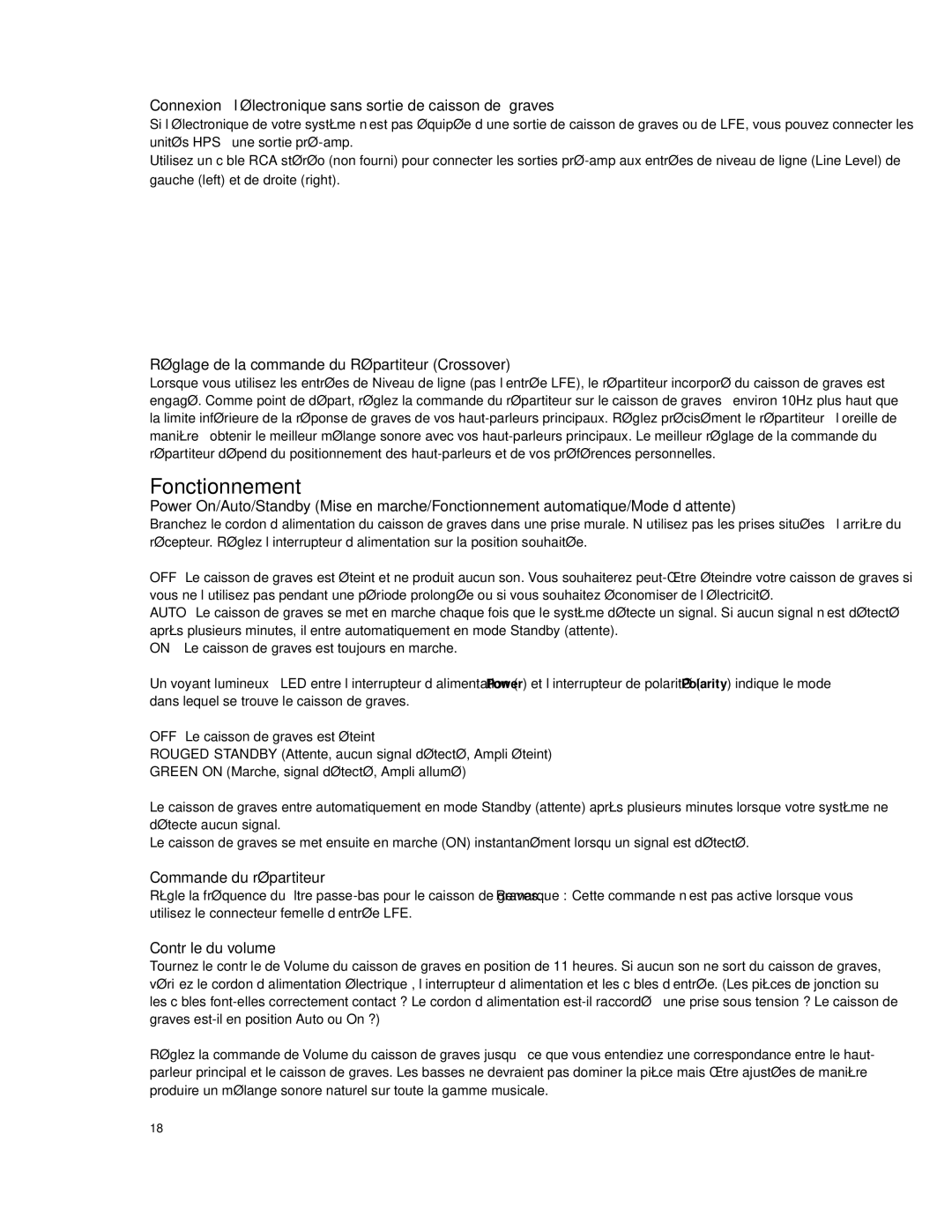 Boston Acoustics HPS10HO Fonctionnement, Connexion à l’électronique sans sortie de caisson de graves, Contrôle du volume 